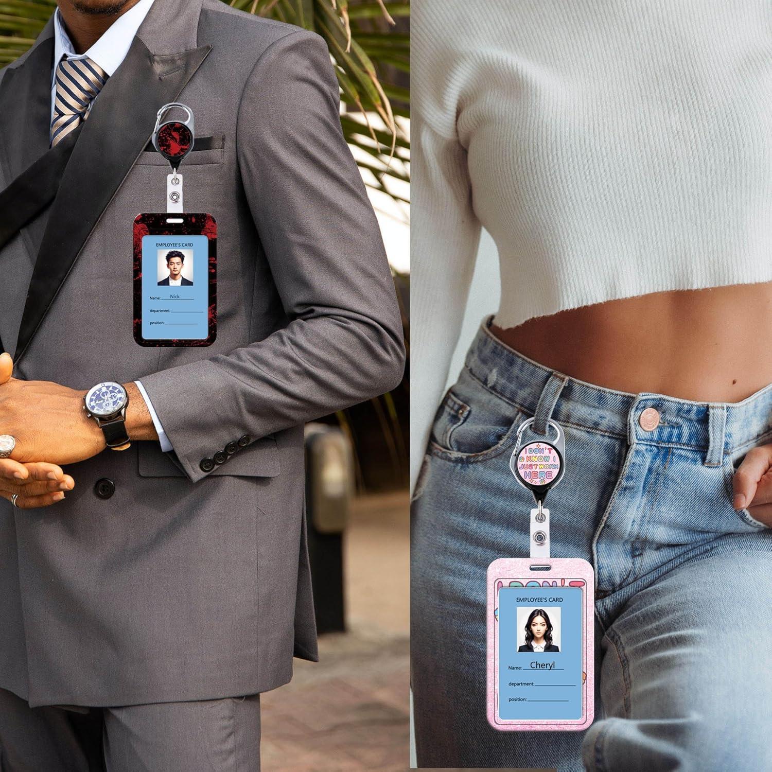 Porta Tarjetas Retráctil Rosa Beemorita con Clip Mosquetón