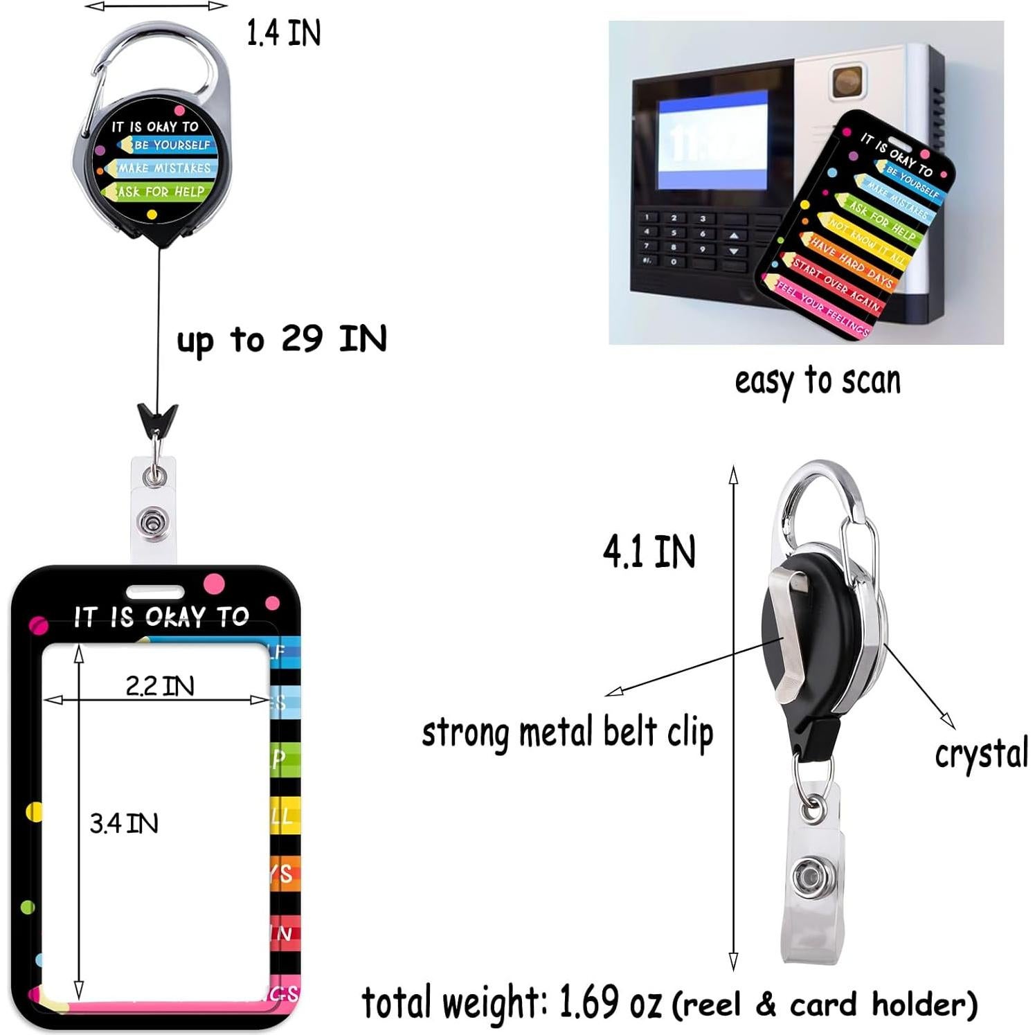 Porta Tarjetas Retráctil Rosa Beemorita con Clip Mosquetón