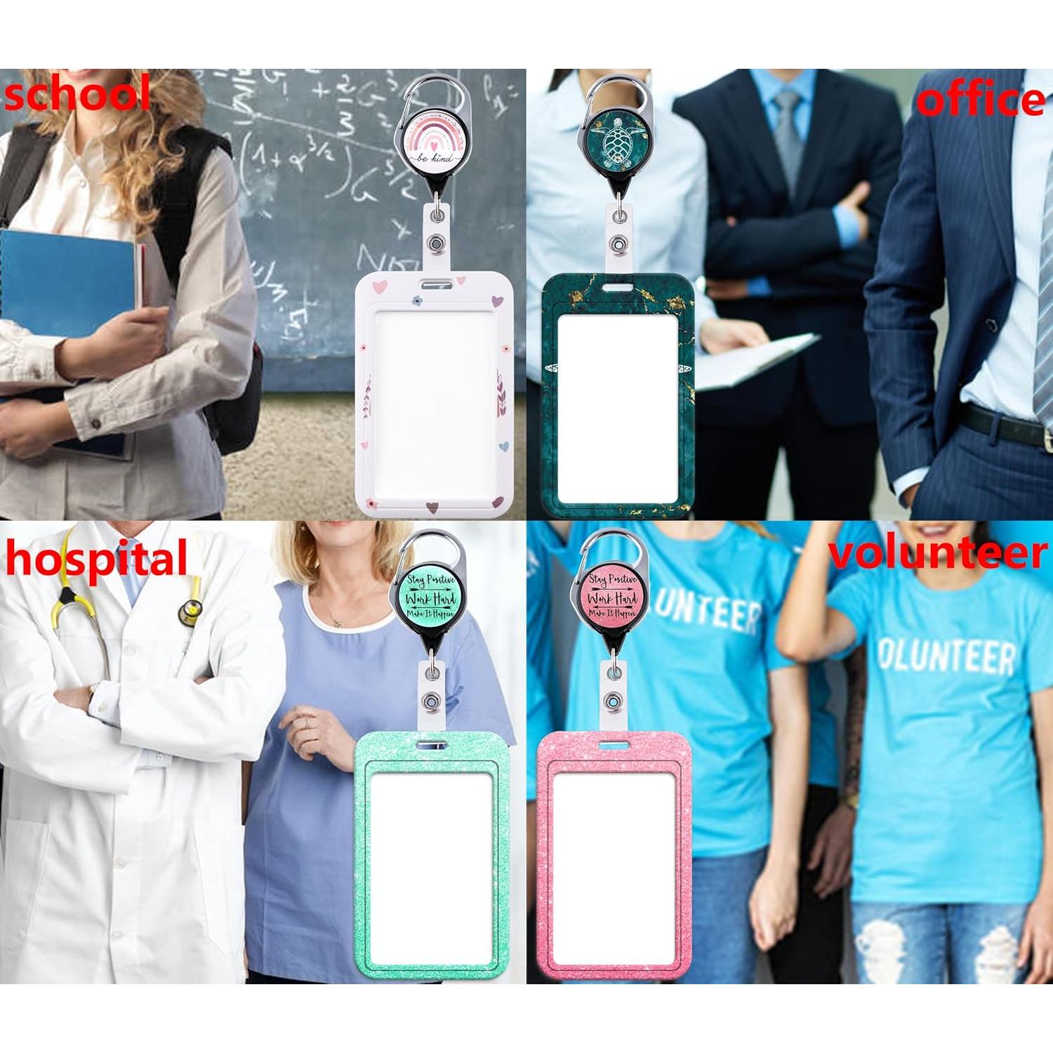 Porta Tarjetas Retráctil Rosa Beemorita con Clip Mosquetón