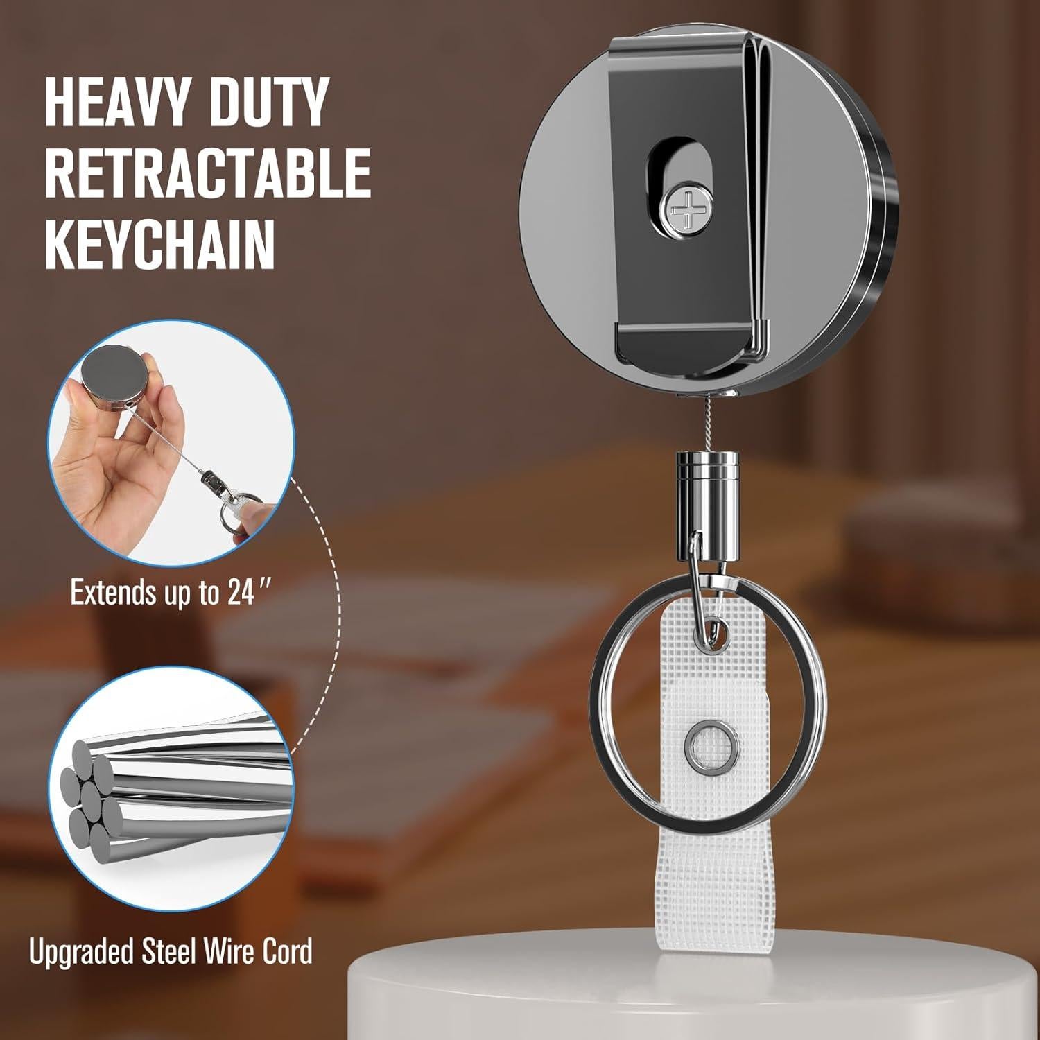 KTRIO 2 Pack Portatarjetas Retráctiles Metal Negro 61 cm