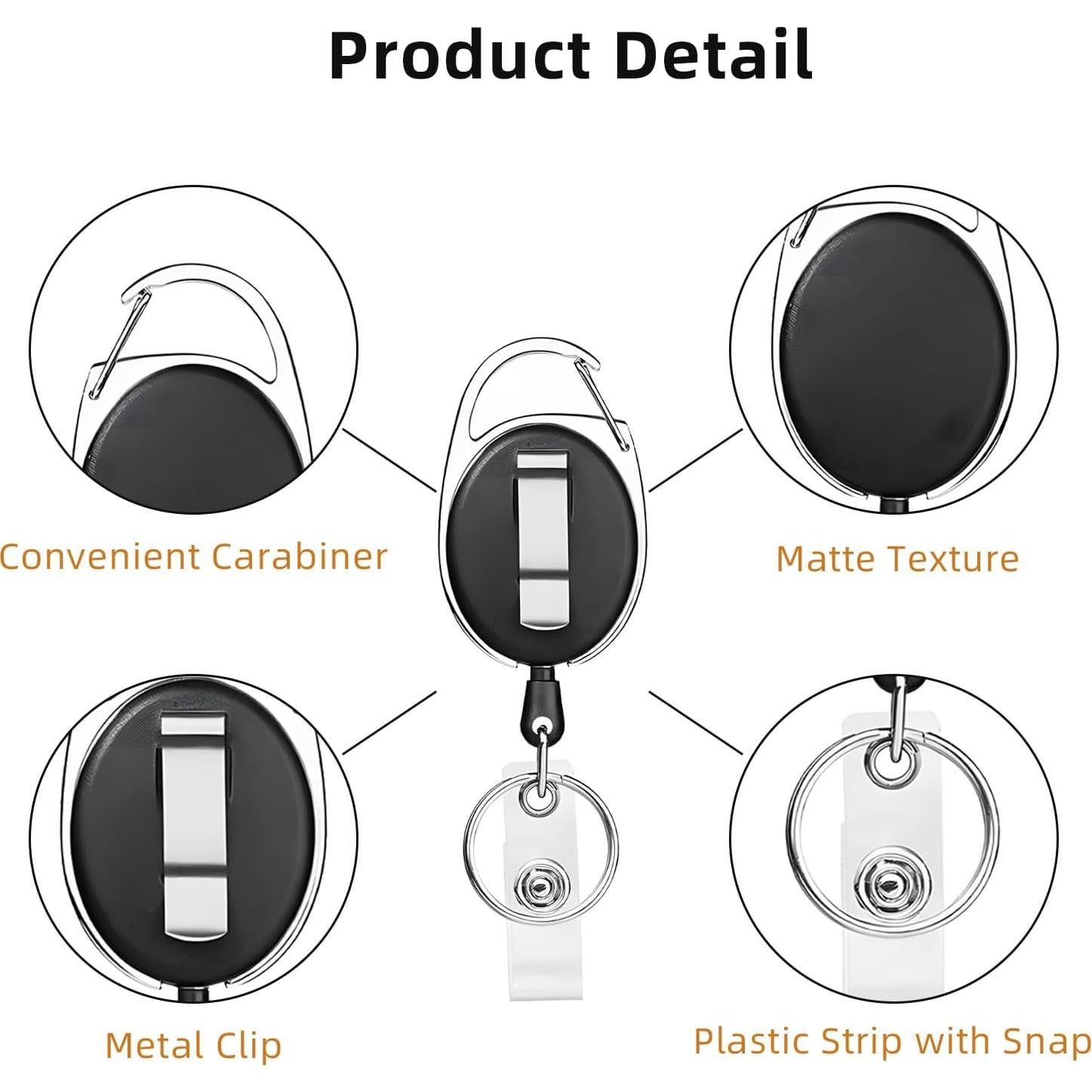 72 Clips Porta Insignias Retráctiles Liubeili para ID Negro