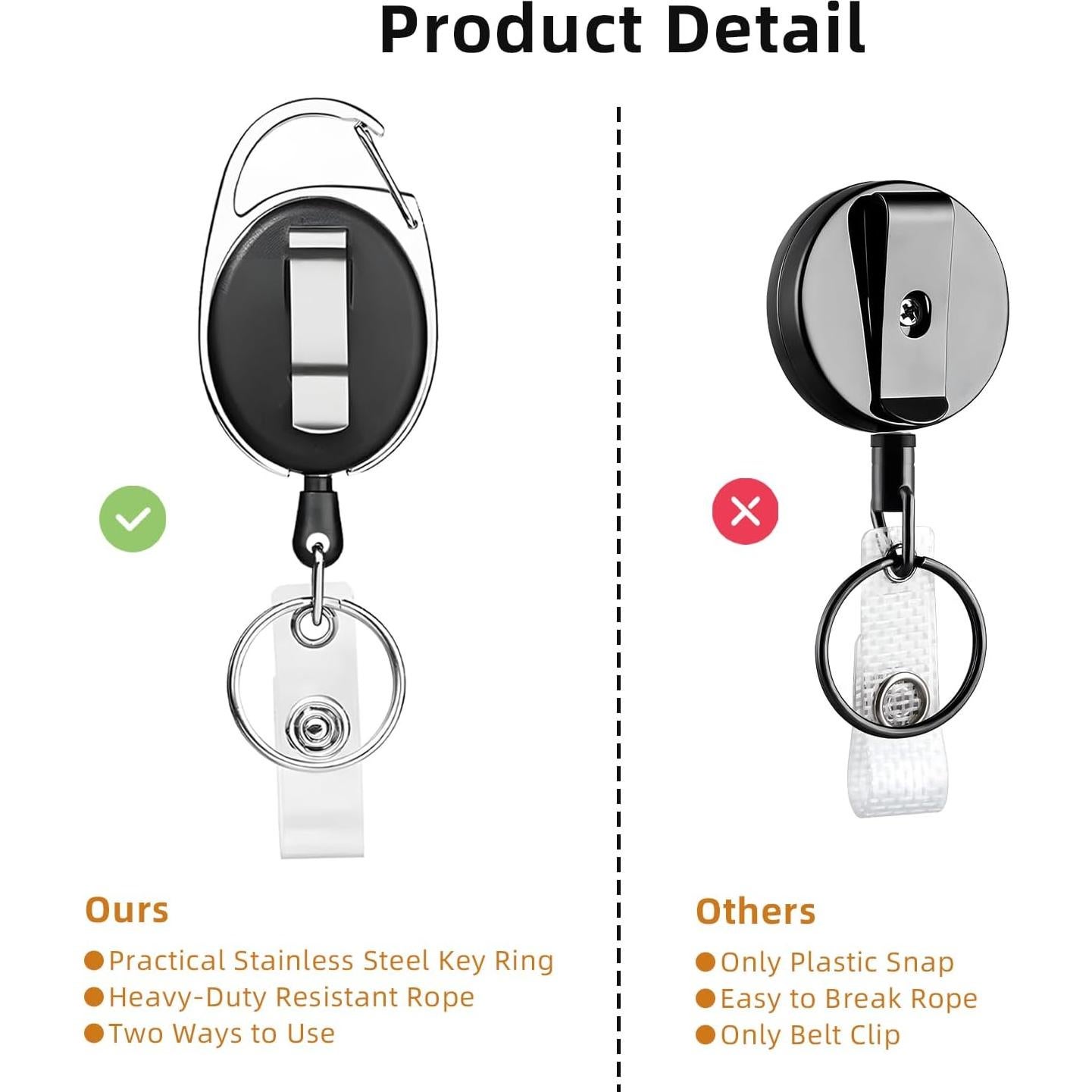 72 Clips Porta Insignias Retráctiles Liubeili para ID Negro