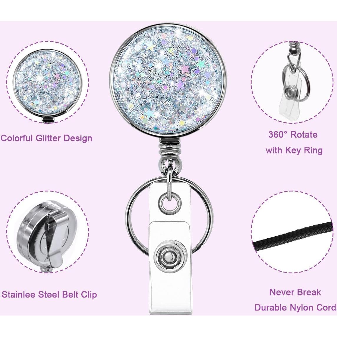 Carrete Retráctil de Insignia HASFINE 2 Pcs Plateado Brillante