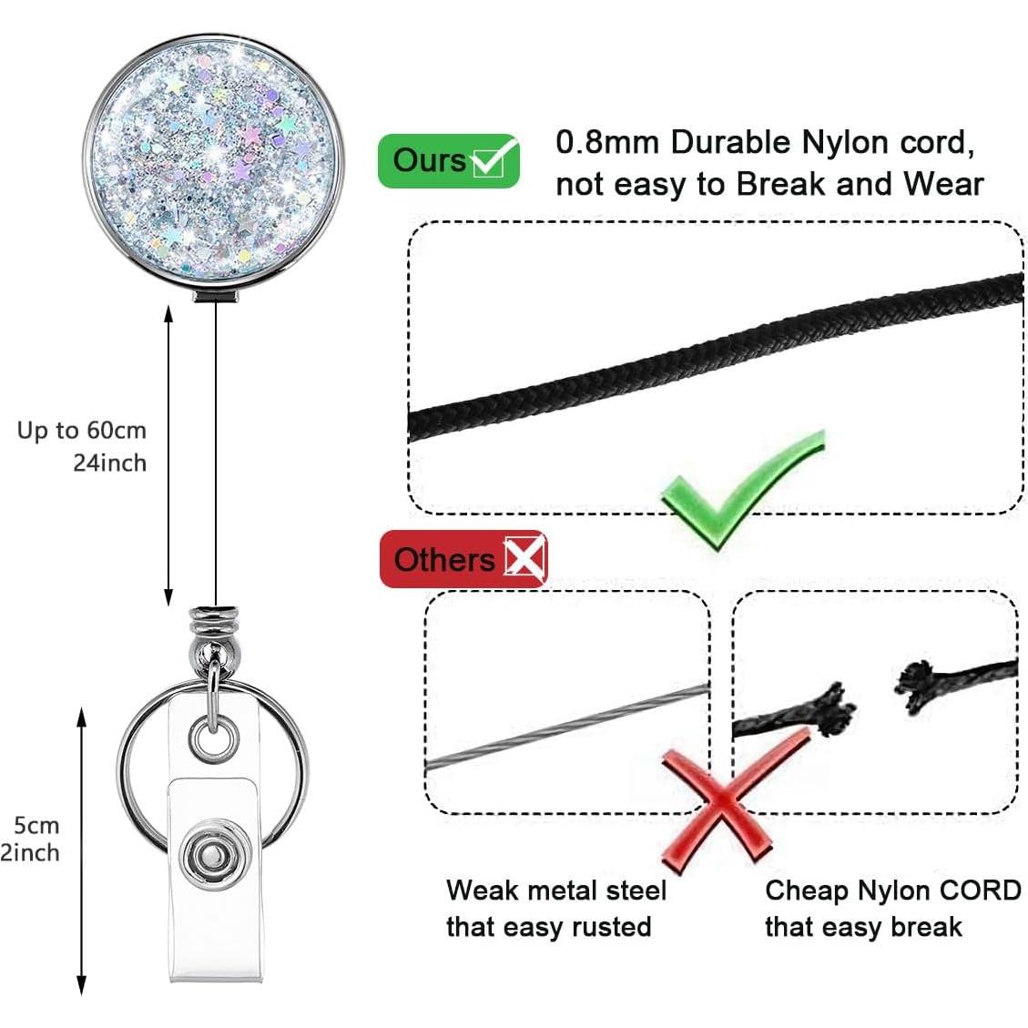 Carrete Retráctil de Insignia HASFINE 2 Pcs Plateado Brillante