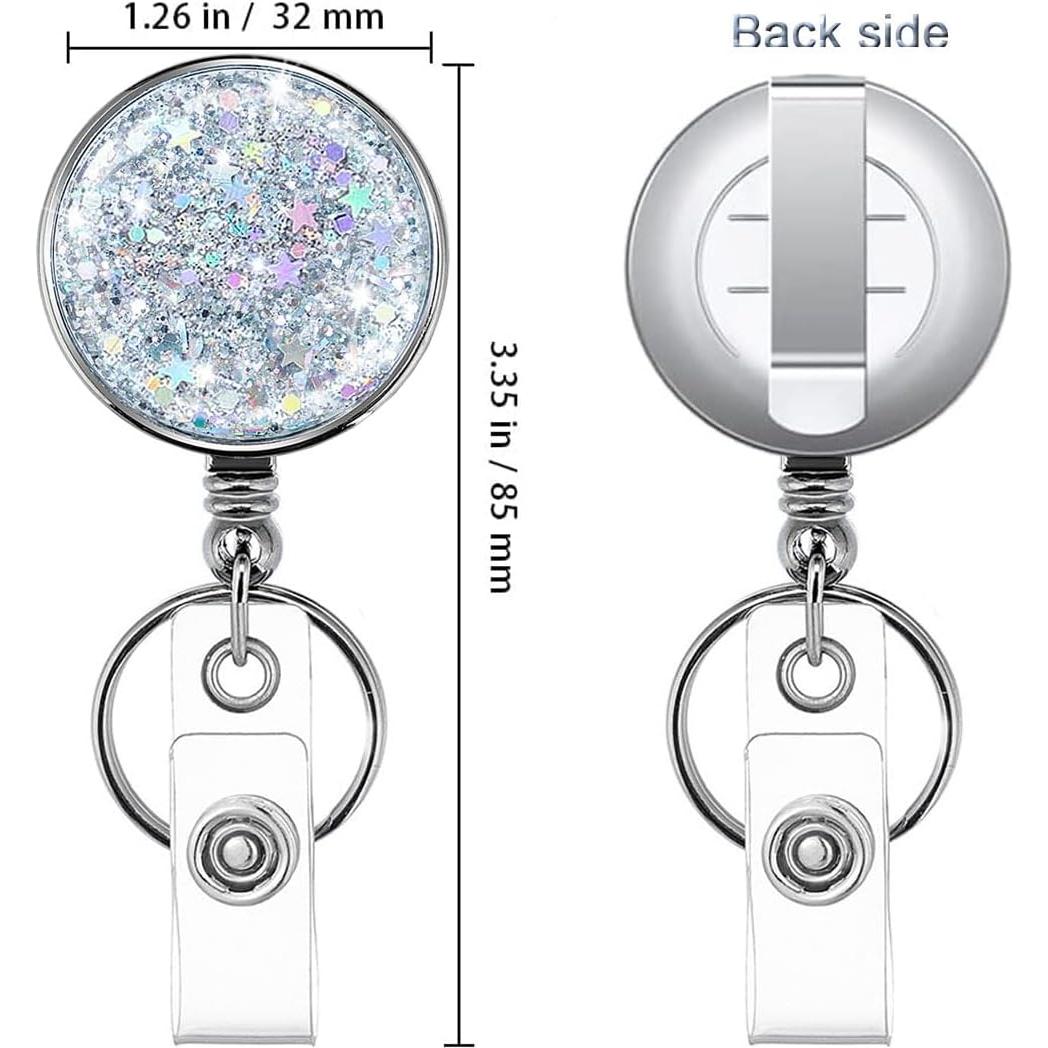 Carrete Retráctil de Insignia HASFINE 2 Pcs Plateado Brillante