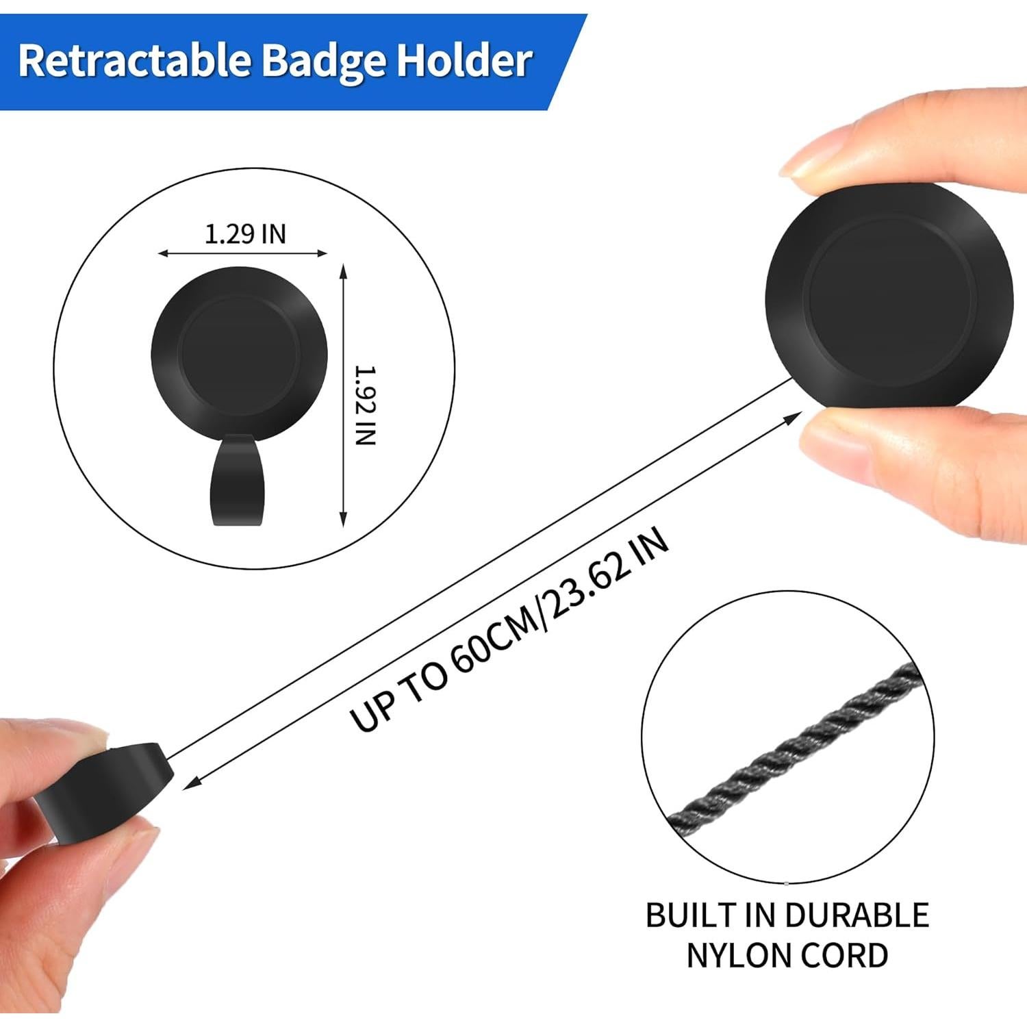 2 Pack Retractable Name Badge Holder Reel with Clip,Badge Reels Retractable for Teachers,Students,Nurse(Black)