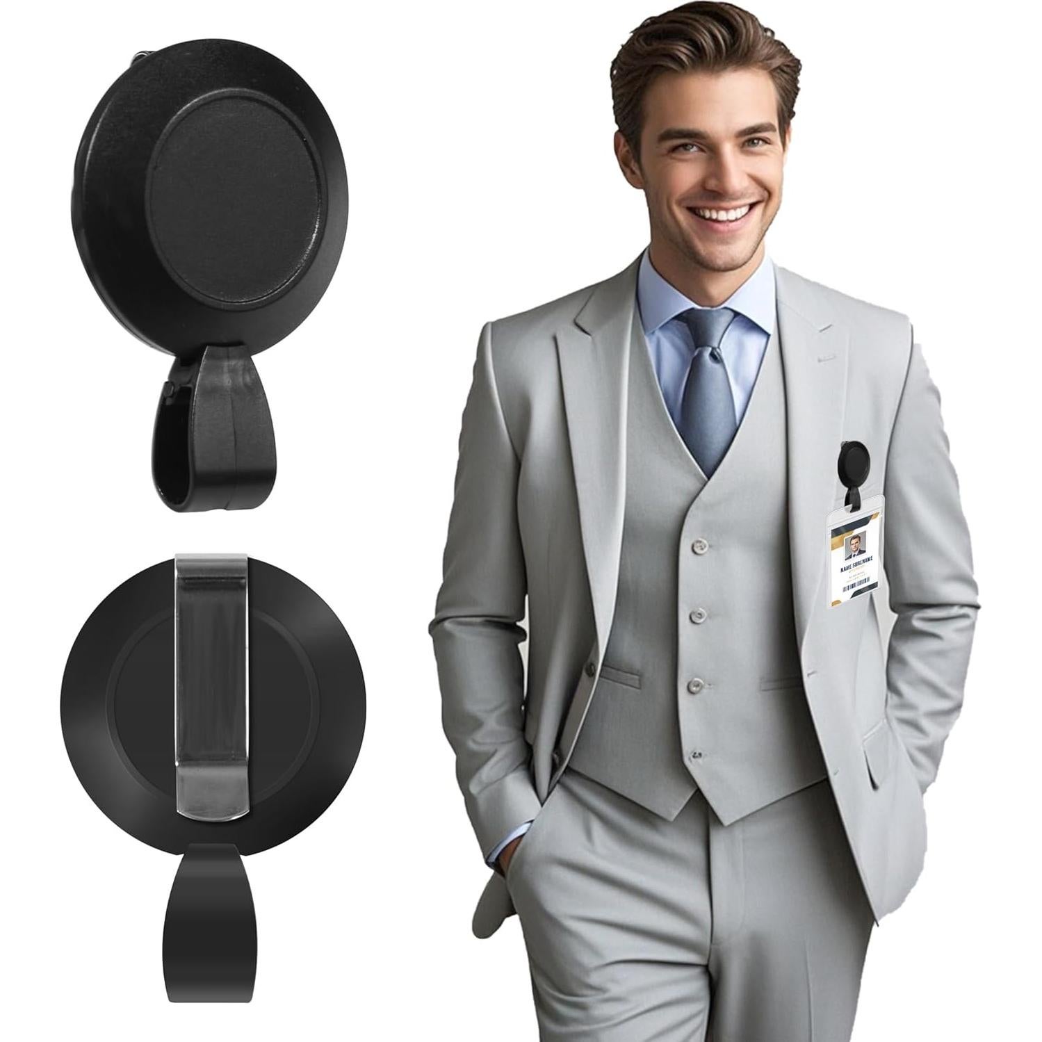 2 Pack Retractable Name Badge Holder Reel with Clip,Badge Reels Retractable for Teachers,Students,Nurse(Black)