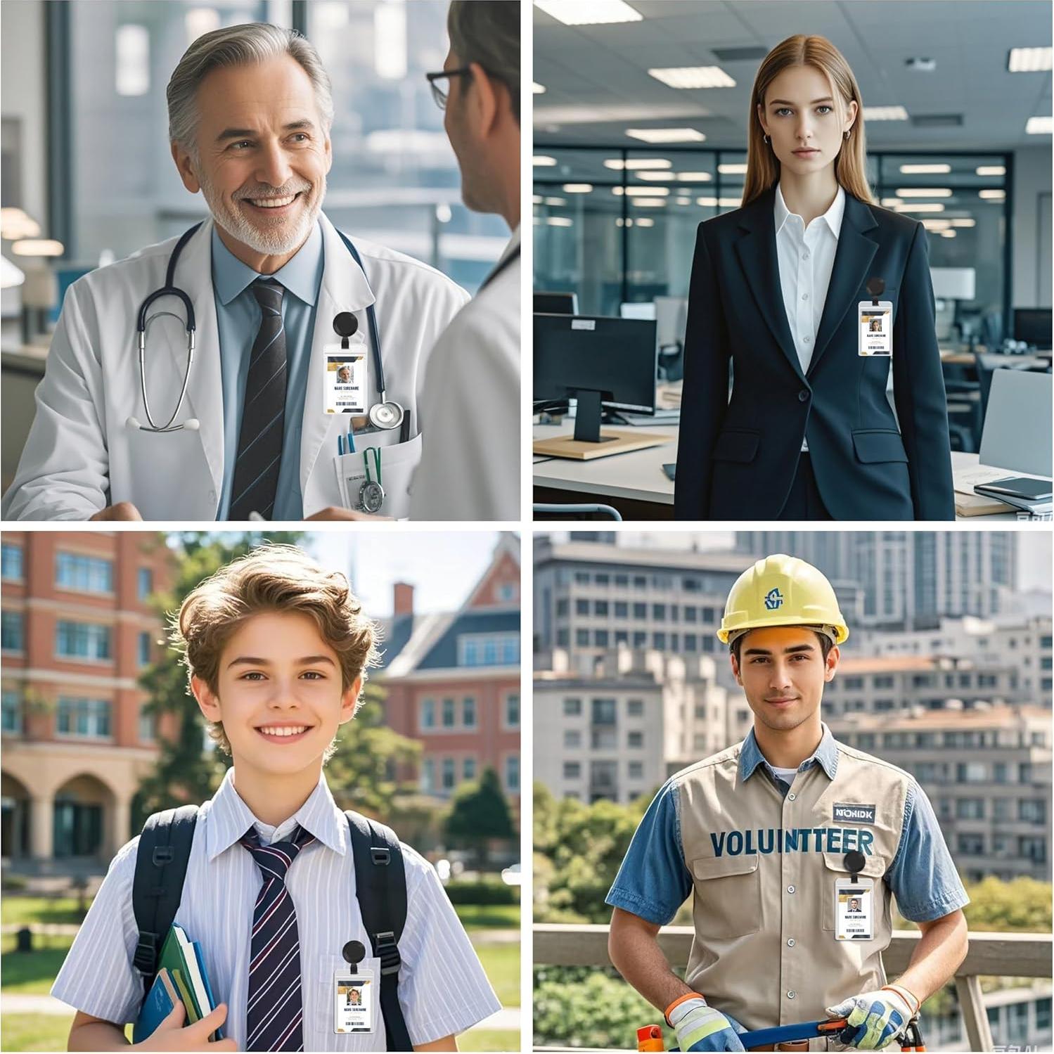 2 Pack Retractable Name Badge Holder Reel with Clip,Badge Reels Retractable for Teachers,Students,Nurse(Black)