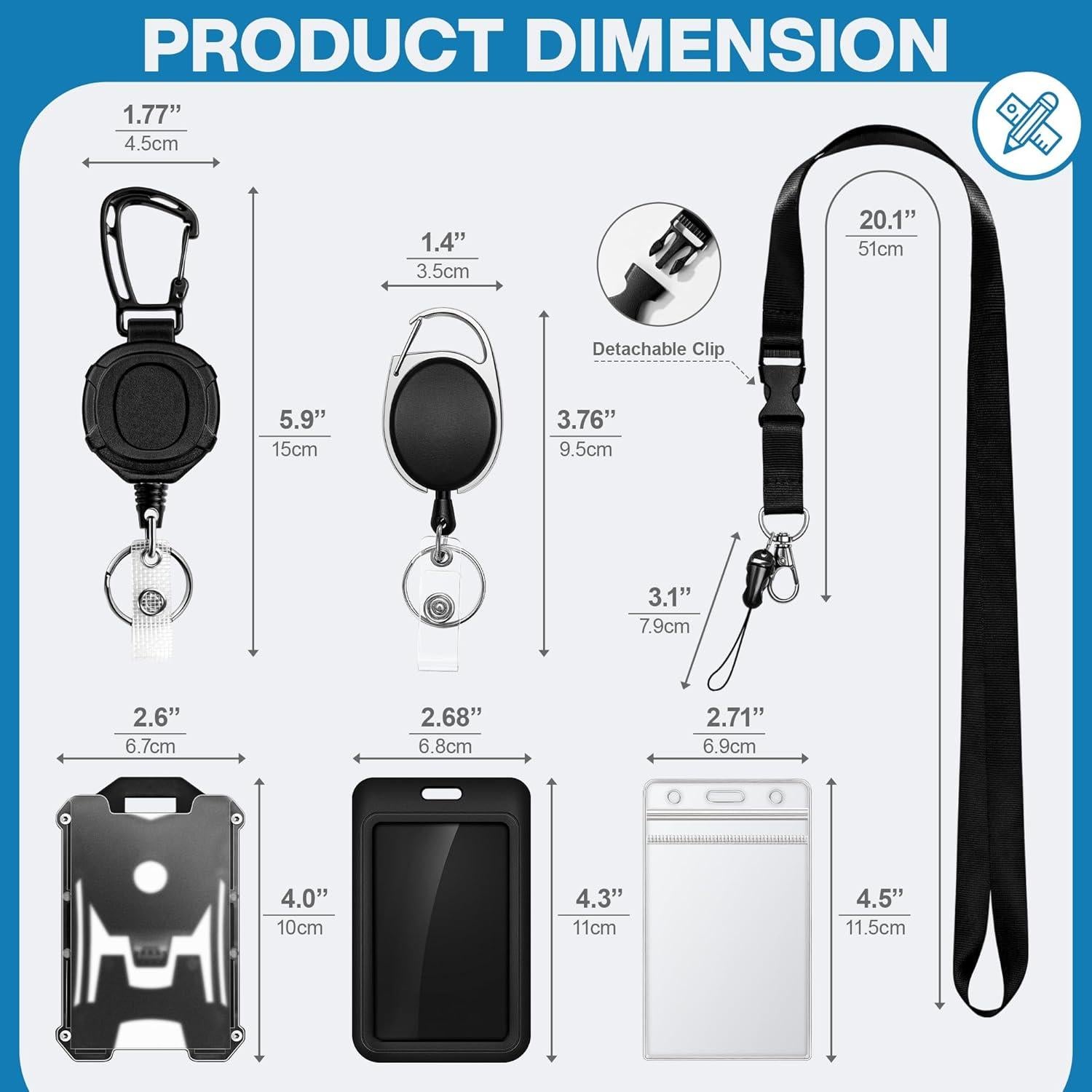 Paquete 6 Piezas Soporte Insignia Retráctil DINALLE Negro