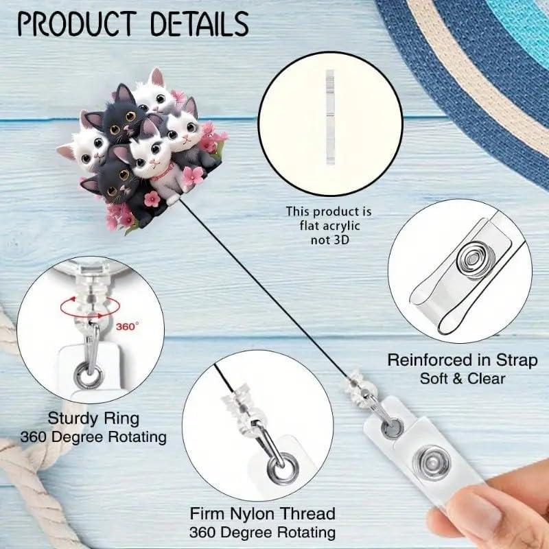 Carrete de Insignia Retráctil OCOUYVD Gato Colorido 4cm