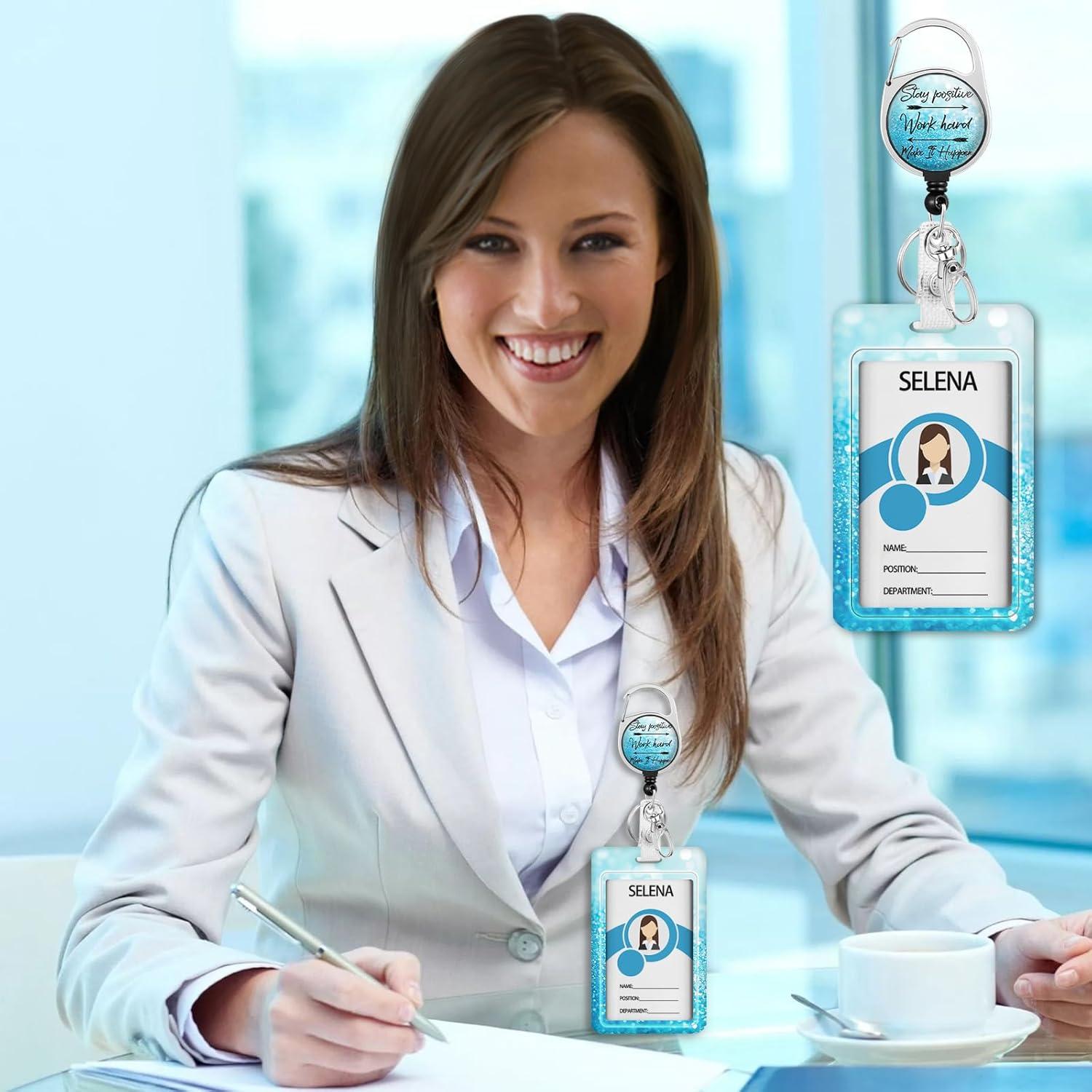 Portatarjetas Retráctil Lebrocoli Azul con Clip y Carabiner