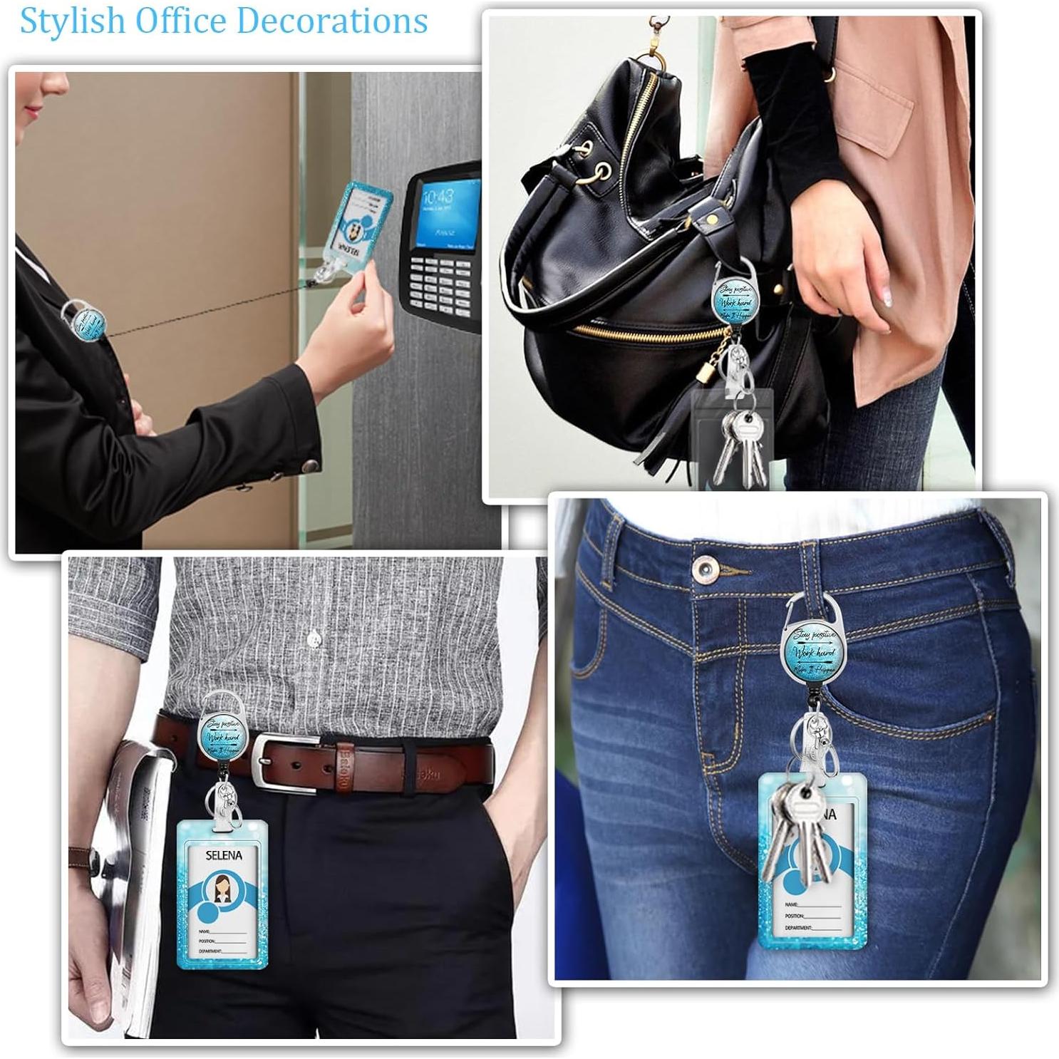 Portatarjetas Retráctil Lebrocoli Azul con Clip y Carabiner