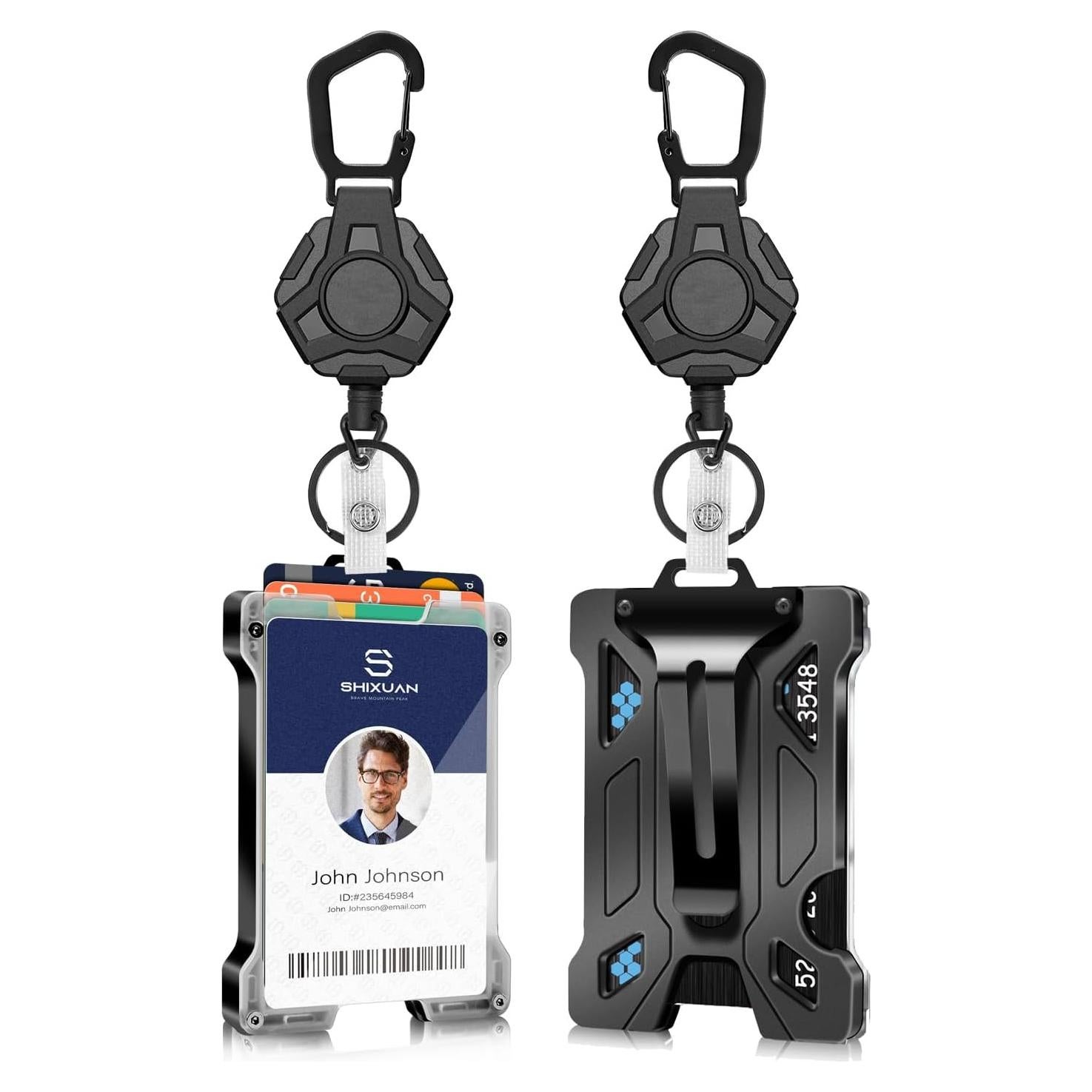 Portatarjetas retráctil SHIXUAN con clip y llavero negro