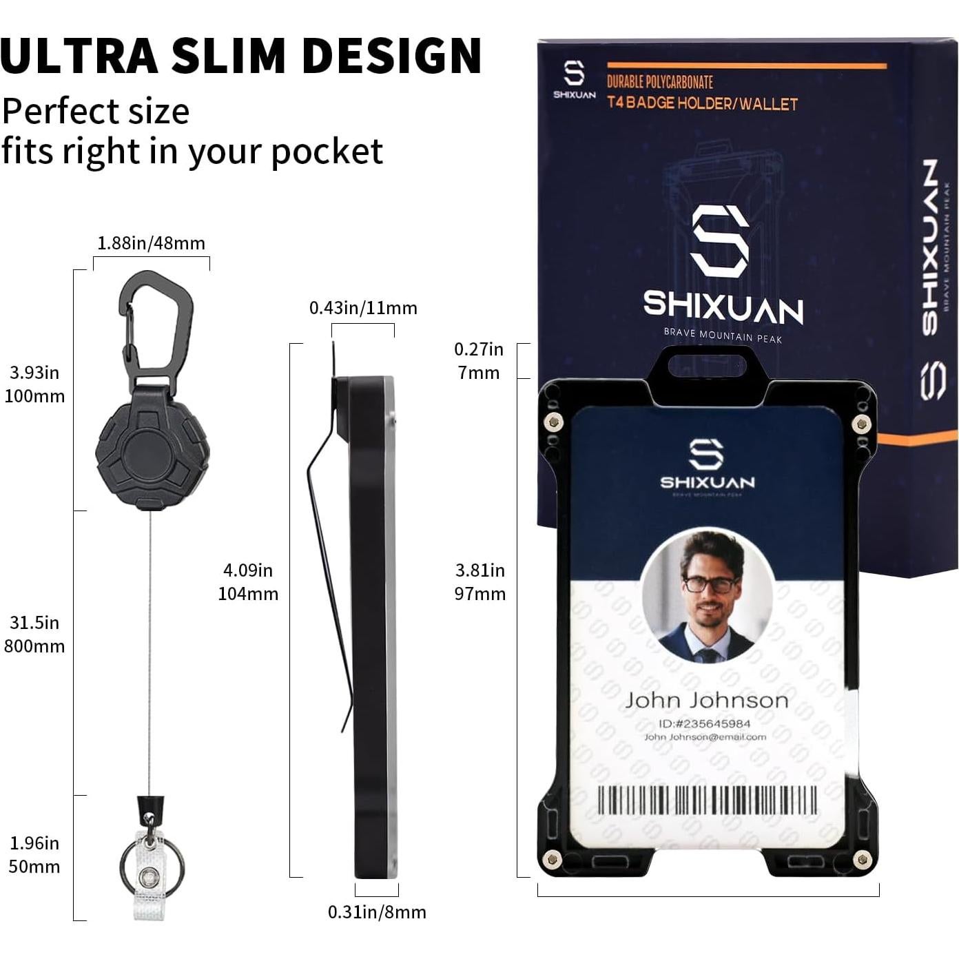 Portatarjetas retráctil SHIXUAN con clip y llavero negro
