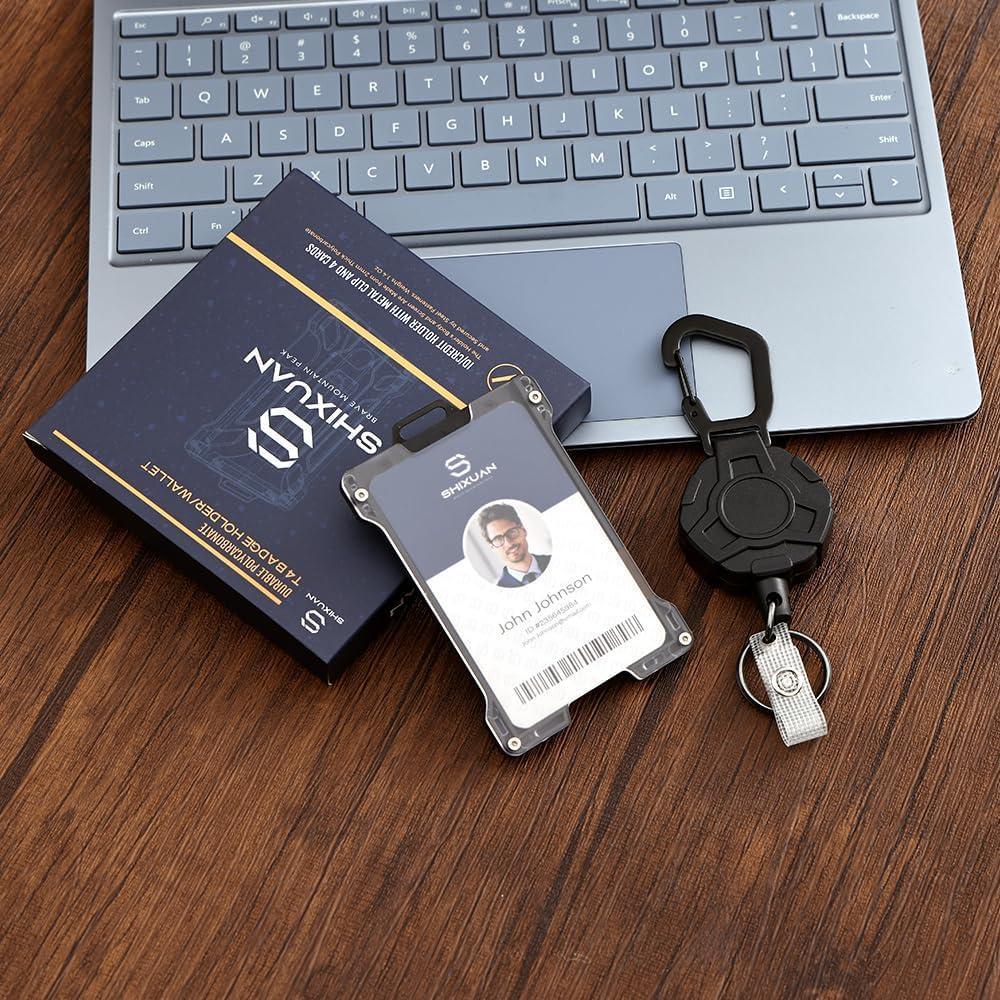 Portatarjetas retráctil SHIXUAN con clip y llavero negro