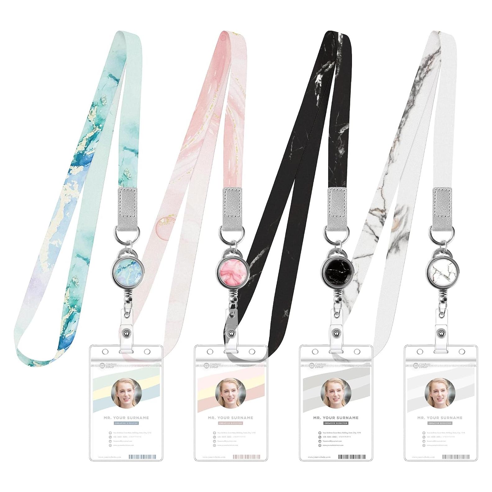 Paquete de 4 Lanyards Prudiut con Reels Retráctiles y Soporte