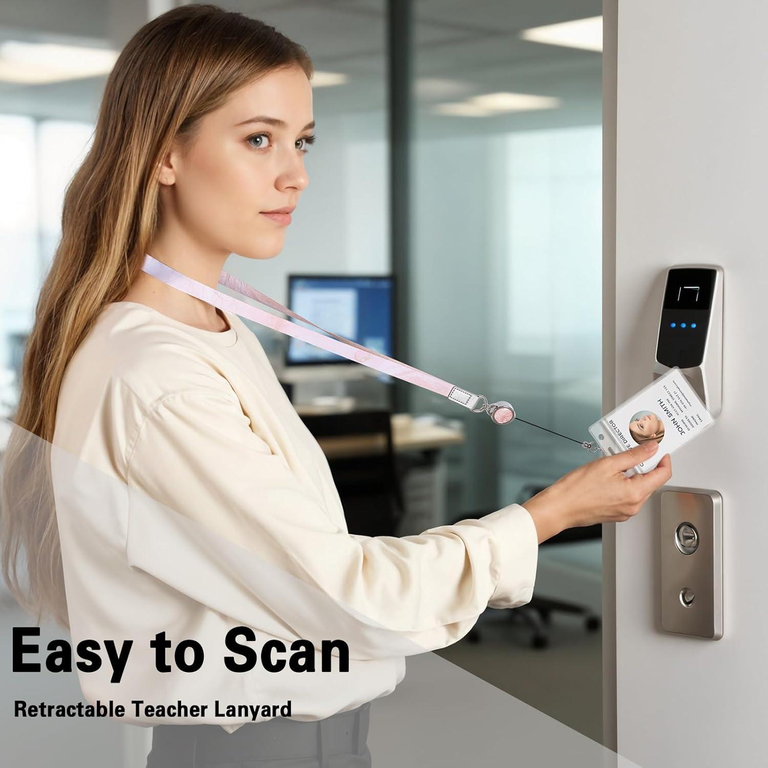 Paquete de 4 Lanyards Prudiut con Reels Retráctiles y Soporte