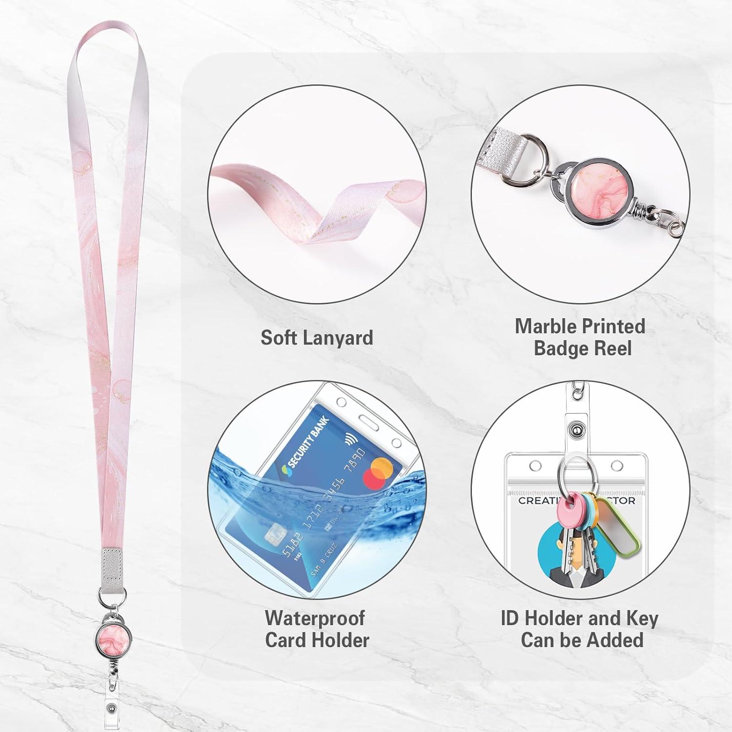 Paquete de 4 Lanyards Prudiut con Reels Retráctiles y Soporte