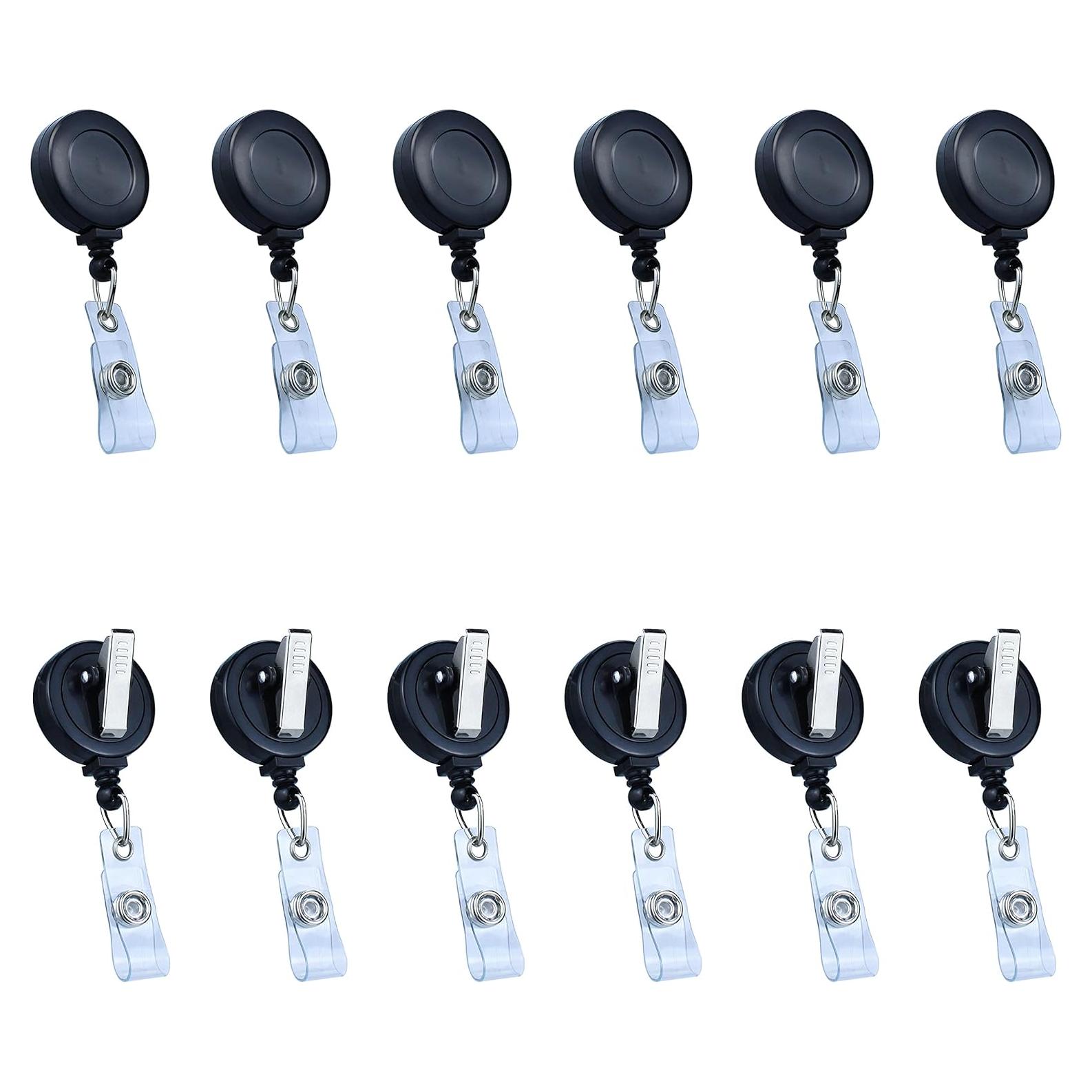 Porta Etiquetas Retráctil Bestom con Clip 12 Unidades Negro