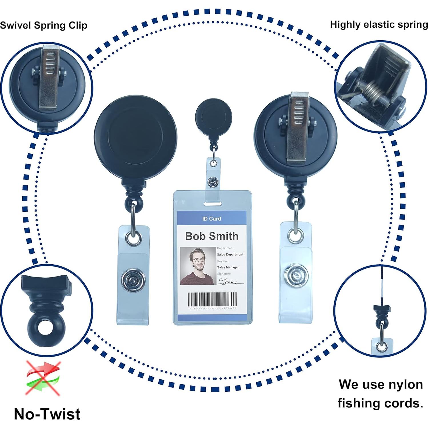 Porta Etiquetas Retráctil Bestom con Clip 12 Unidades Negro