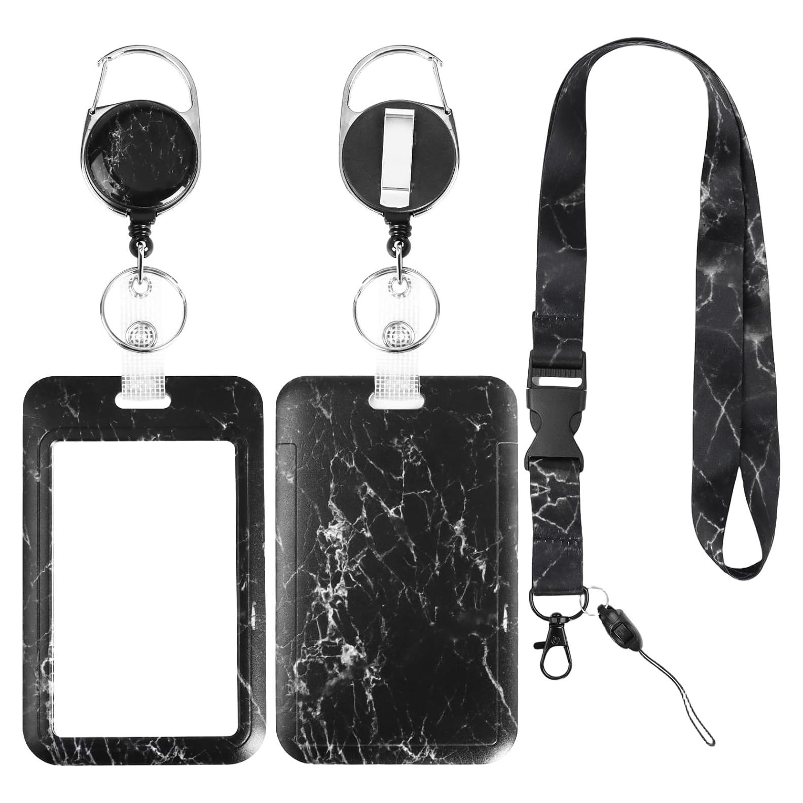 Porta Credenciales Retráctil Eeffzia con Mosquetón Negro