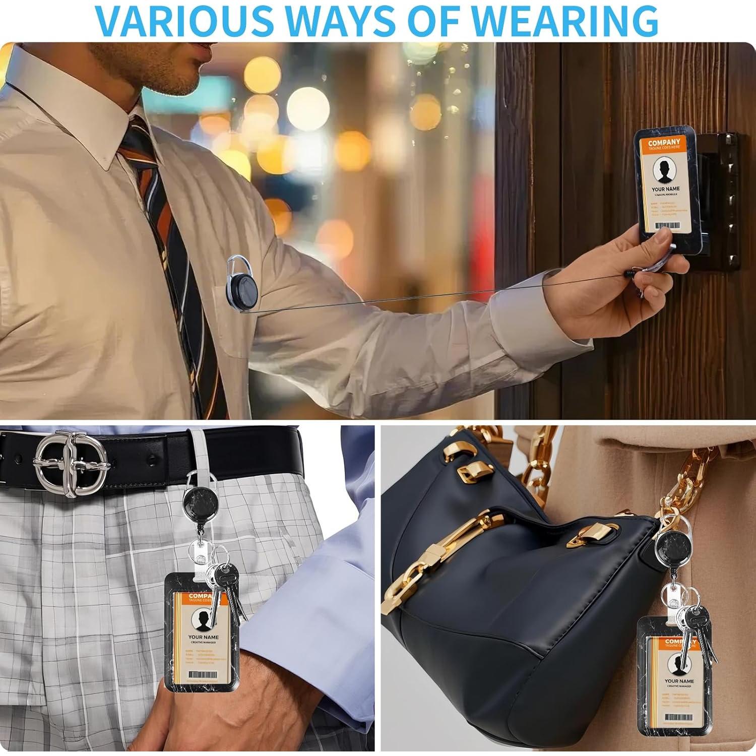 Porta Credenciales Retráctil Eeffzia con Mosquetón Negro