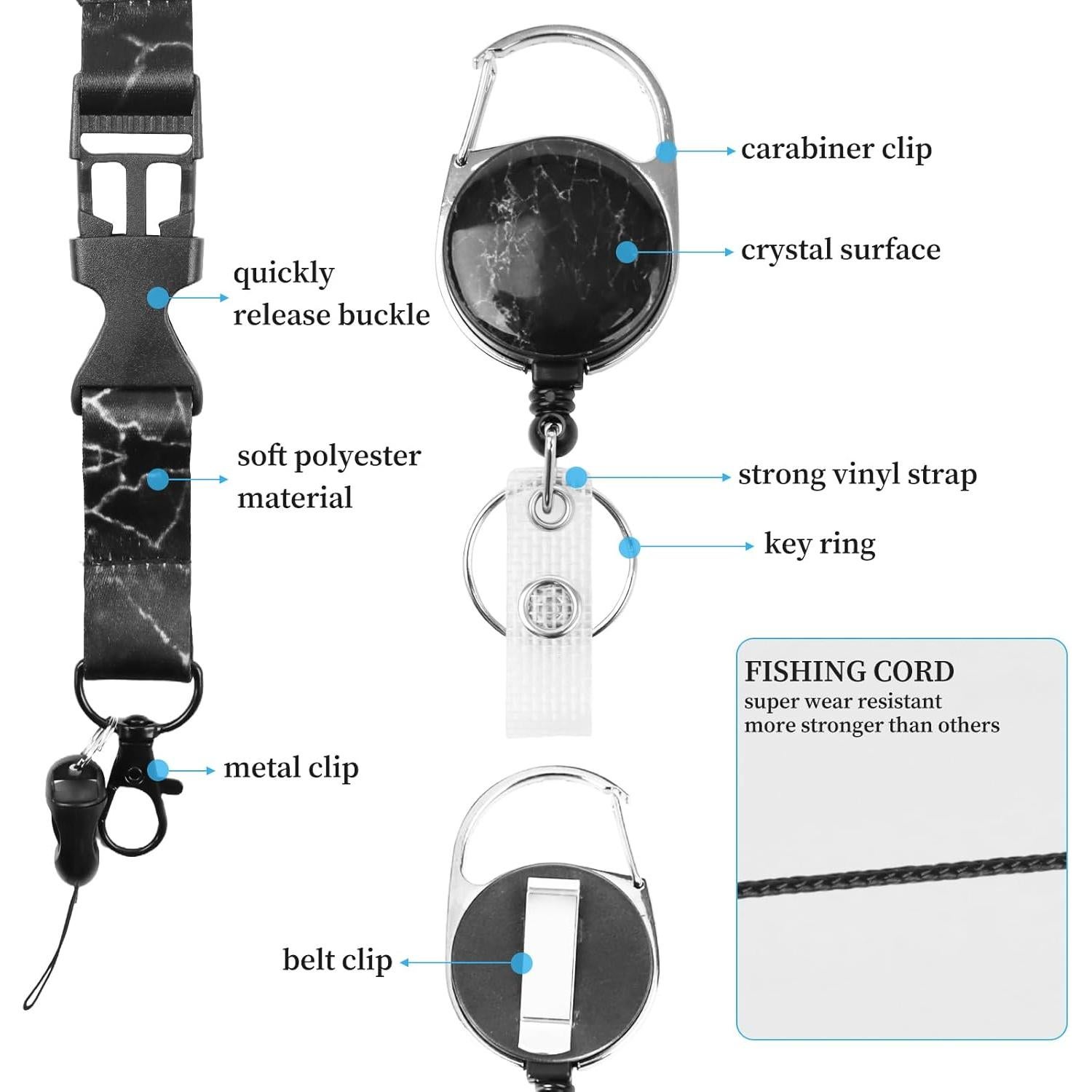 Porta Credenciales Retráctil Eeffzia con Mosquetón Negro