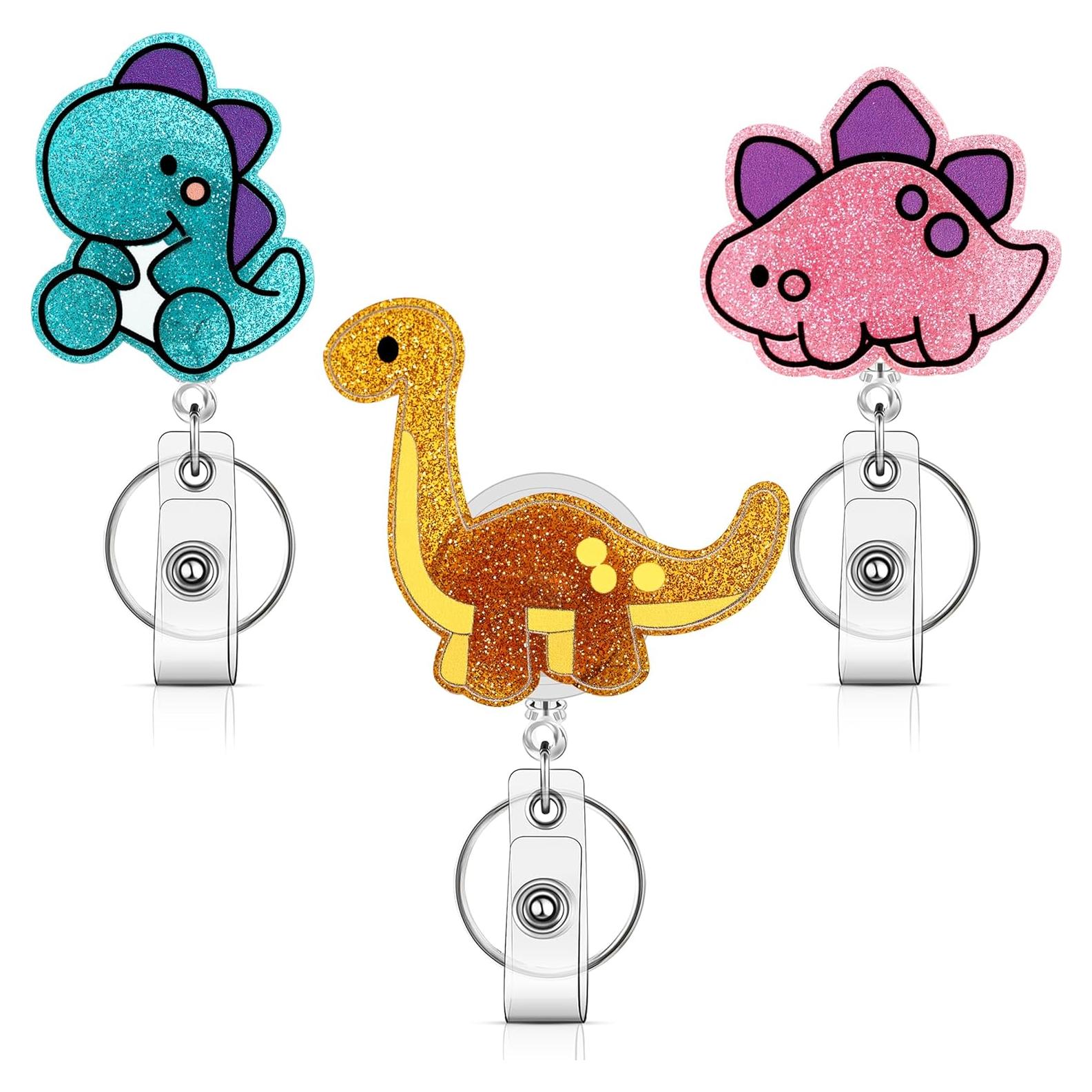 Reel de Insignia Retráctil HLQHXWHZT - Dinosaurio Ctue - 3 Piezas