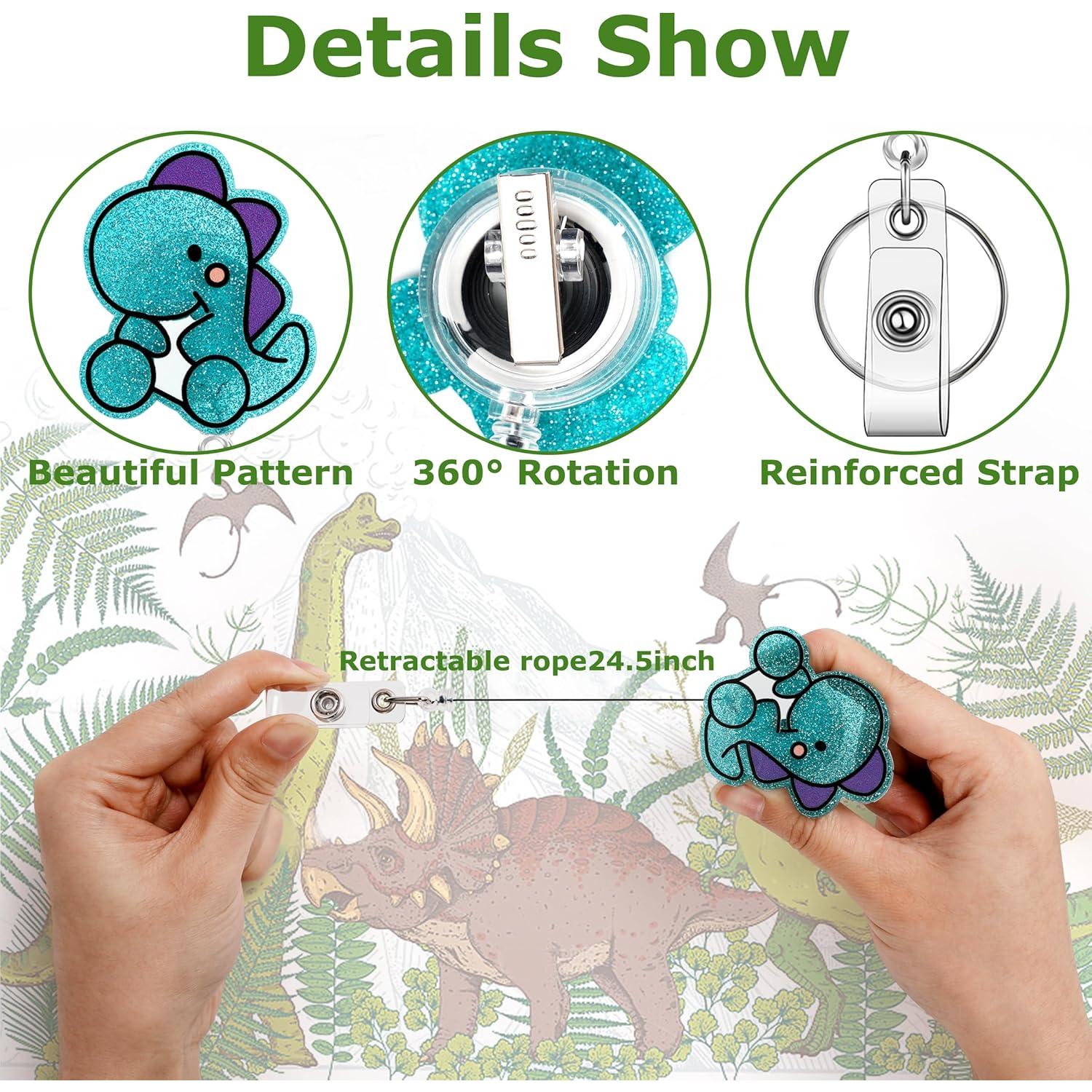 Reel de Insignia Retráctil HLQHXWHZT - Dinosaurio Ctue - 3 Piezas