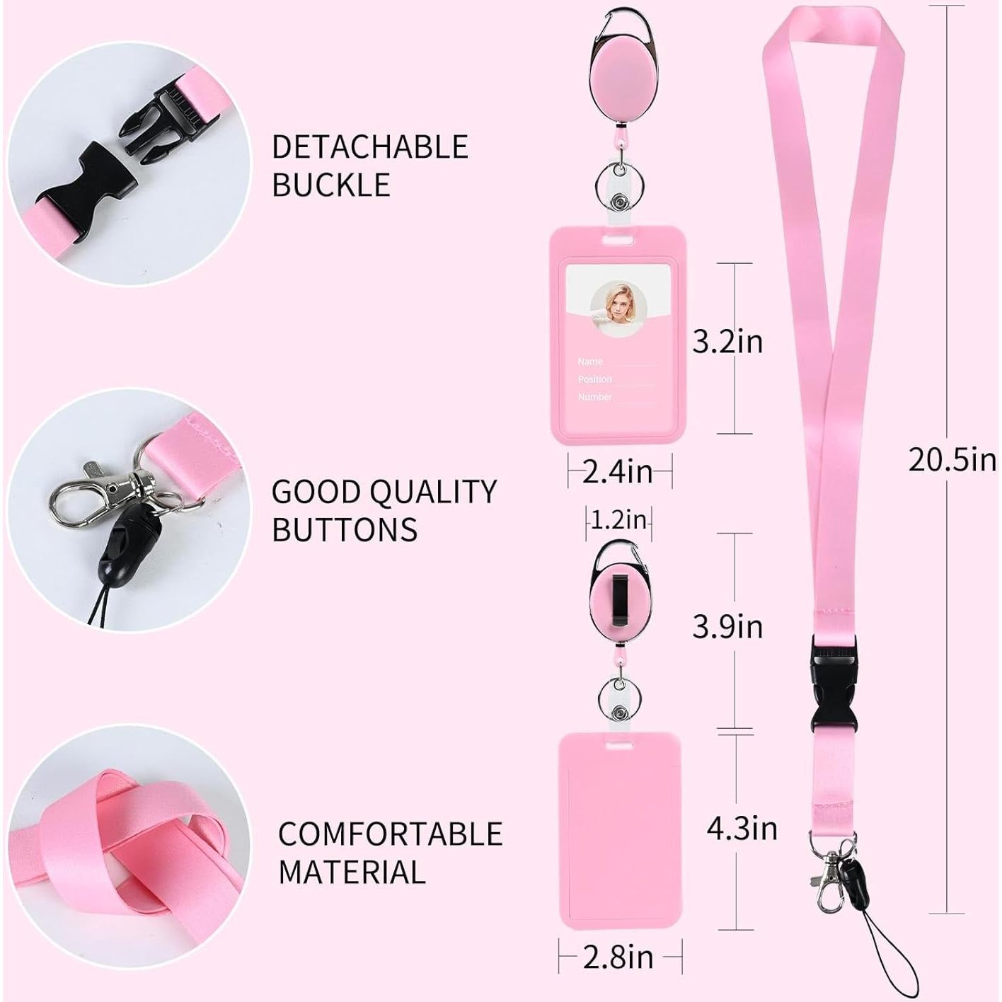 Portatarjetas ID Vertical Luckyczc Rosa con Clip Retráctil