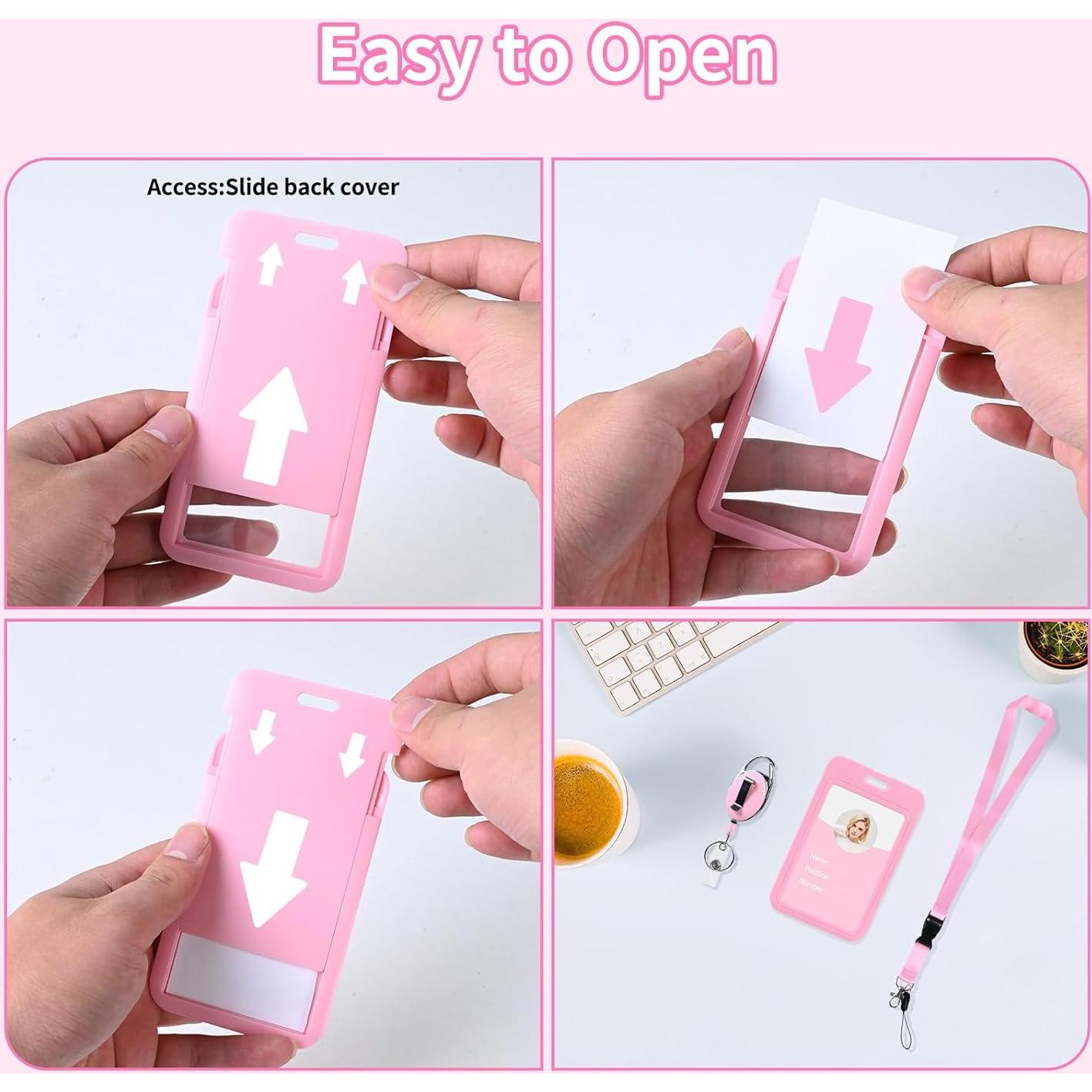 Portatarjetas ID Vertical Luckyczc Rosa con Clip Retráctil