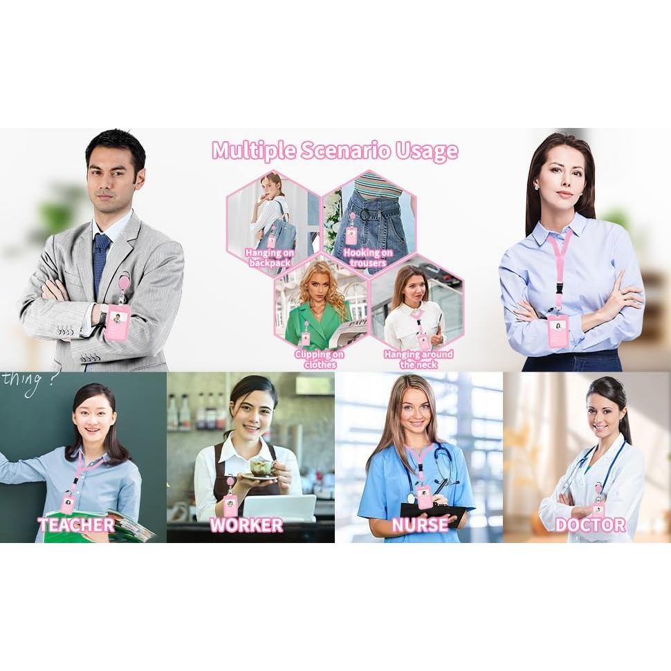 Portatarjetas ID Vertical Luckyczc Rosa con Clip Retráctil