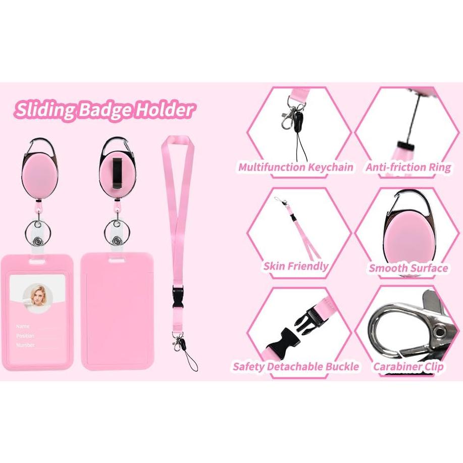 Portatarjetas ID Vertical Luckyczc Rosa con Clip Retráctil