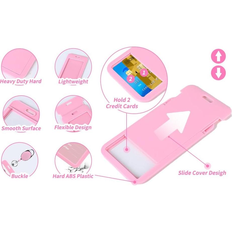 Portatarjetas ID Vertical Luckyczc Rosa con Clip Retráctil