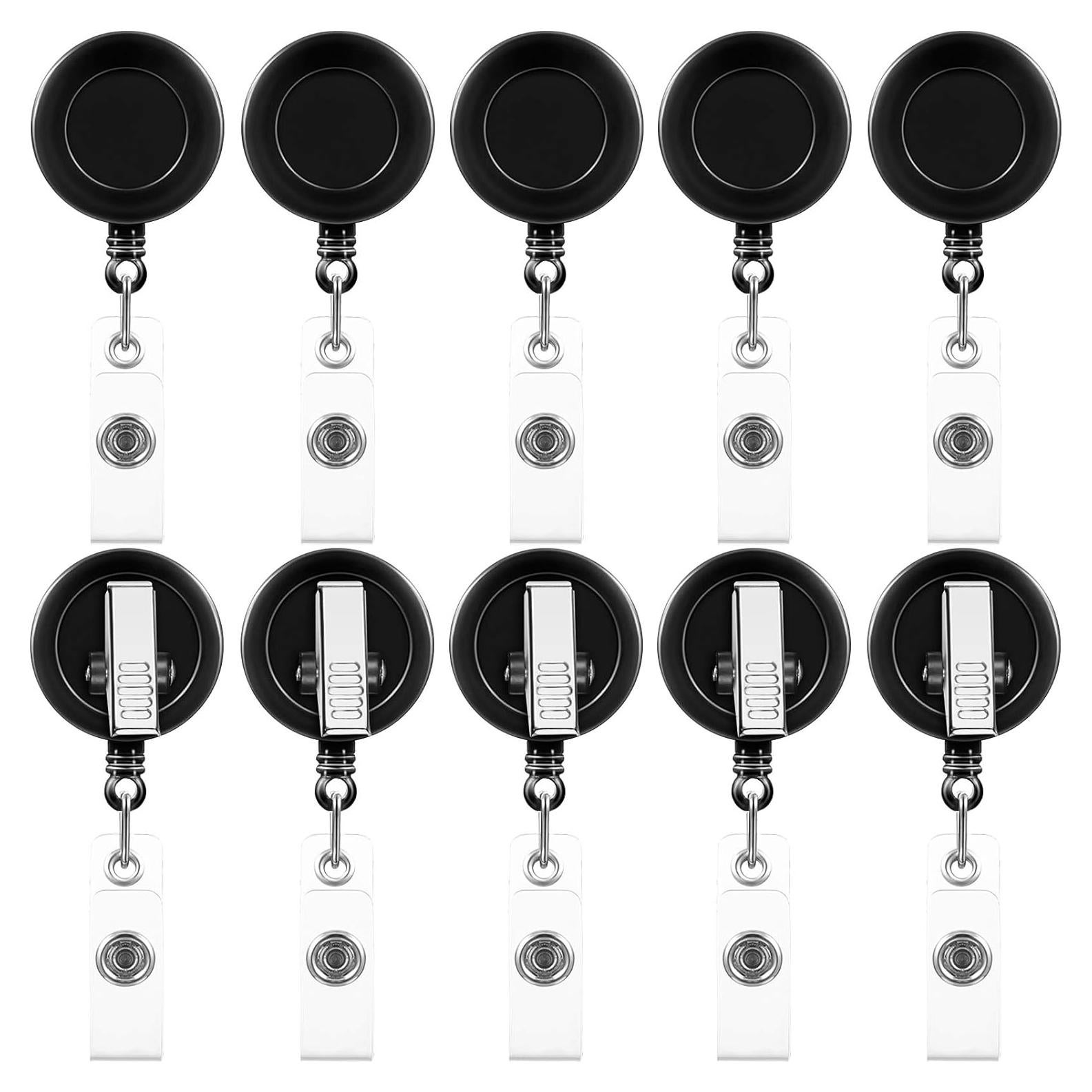 50 Portatarjetas Retráctiles Zonon con Clip Giratorio Negro