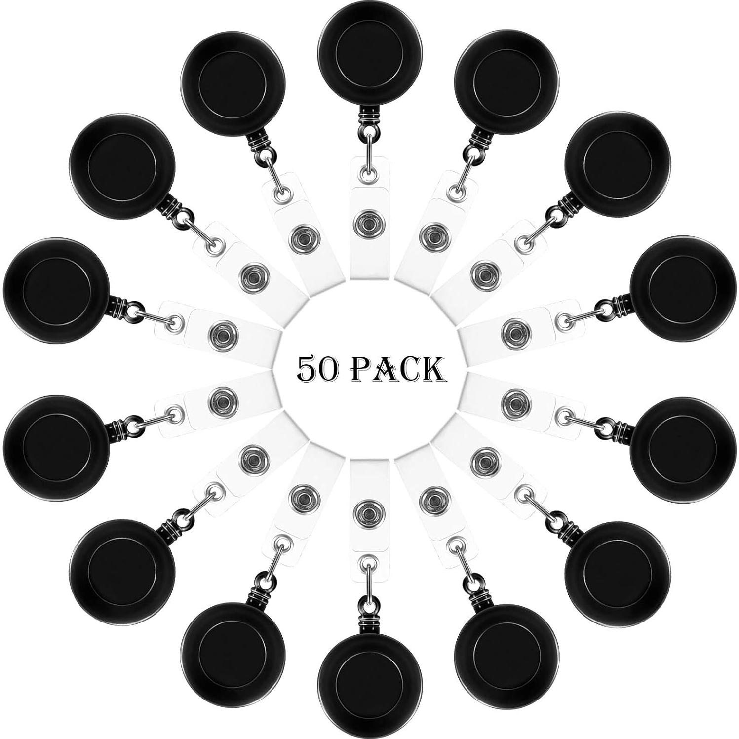 50 Portatarjetas Retráctiles Zonon con Clip Giratorio Negro