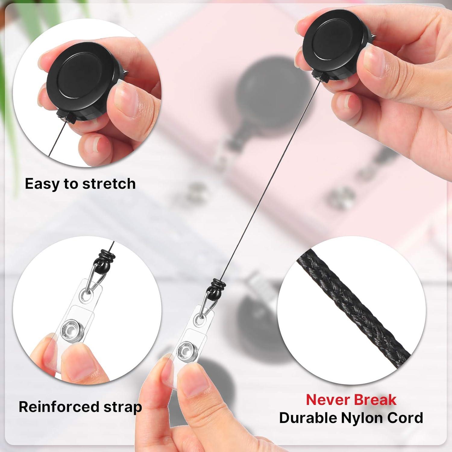 50 Portatarjetas Retráctiles Zonon con Clip Giratorio Negro