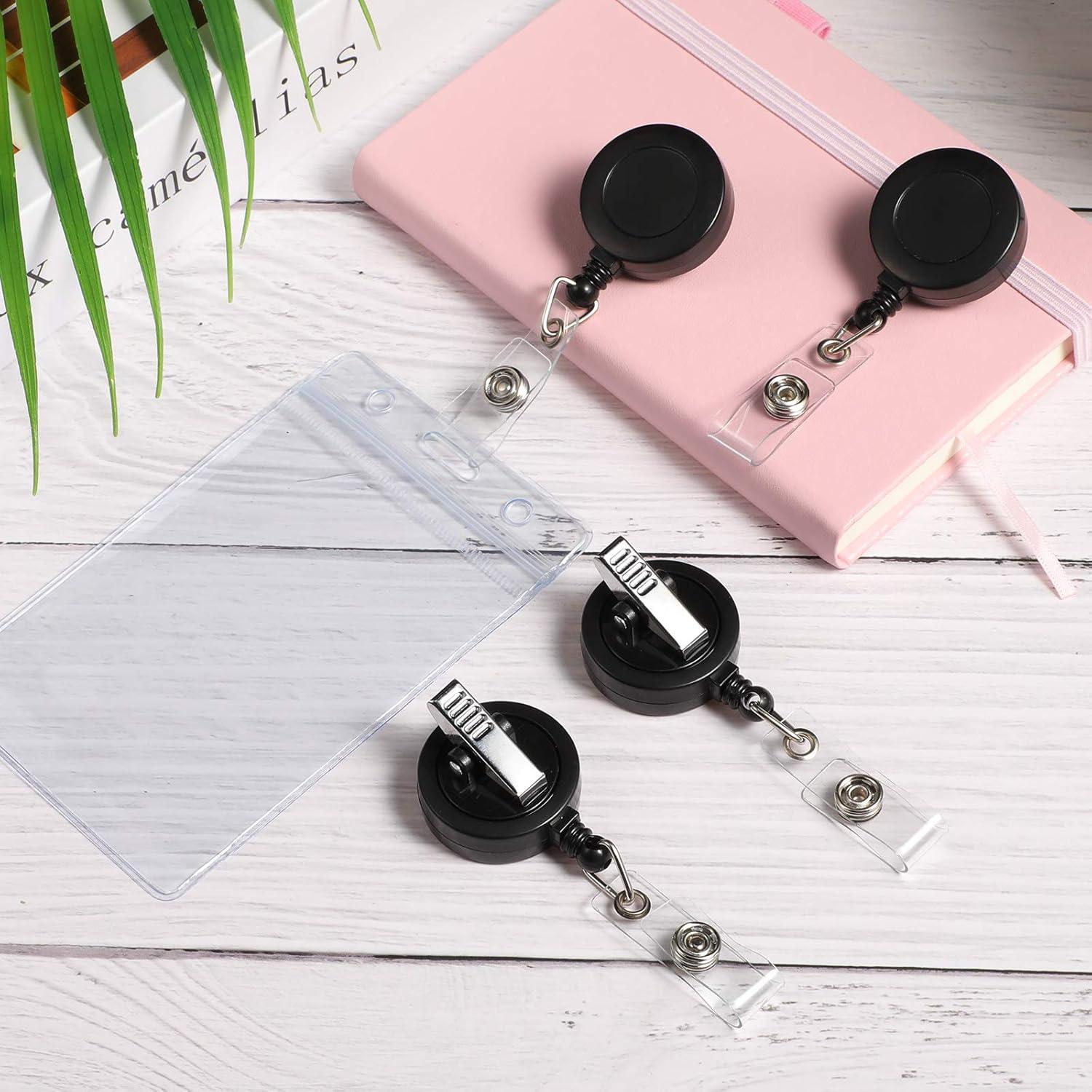 50 Portatarjetas Retráctiles Zonon con Clip Giratorio Negro