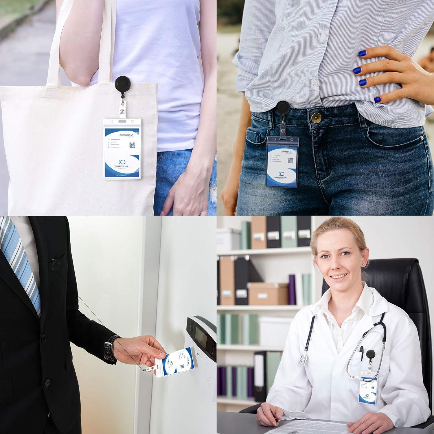 50 Portatarjetas Retráctiles Zonon con Clip Giratorio Negro