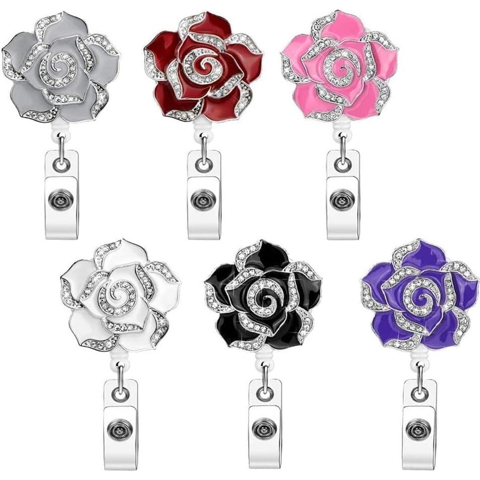 Portatarjetas Retráctil Sluswallow Negro con Flor Rosa Brillante