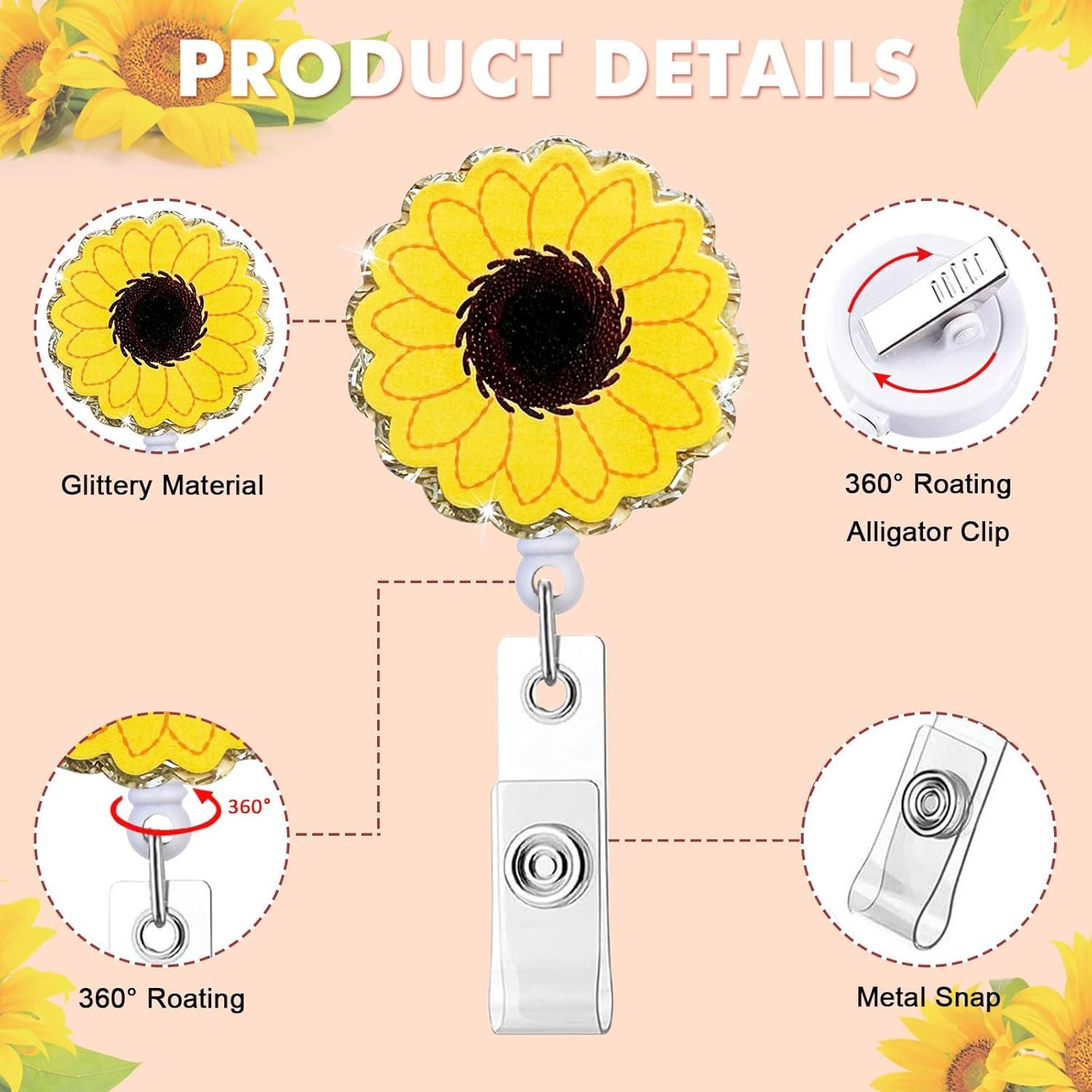 Paquete de 3 Portatarjetas Retráctiles HASFINE - Girasol, Dinosaurio y Perezoso