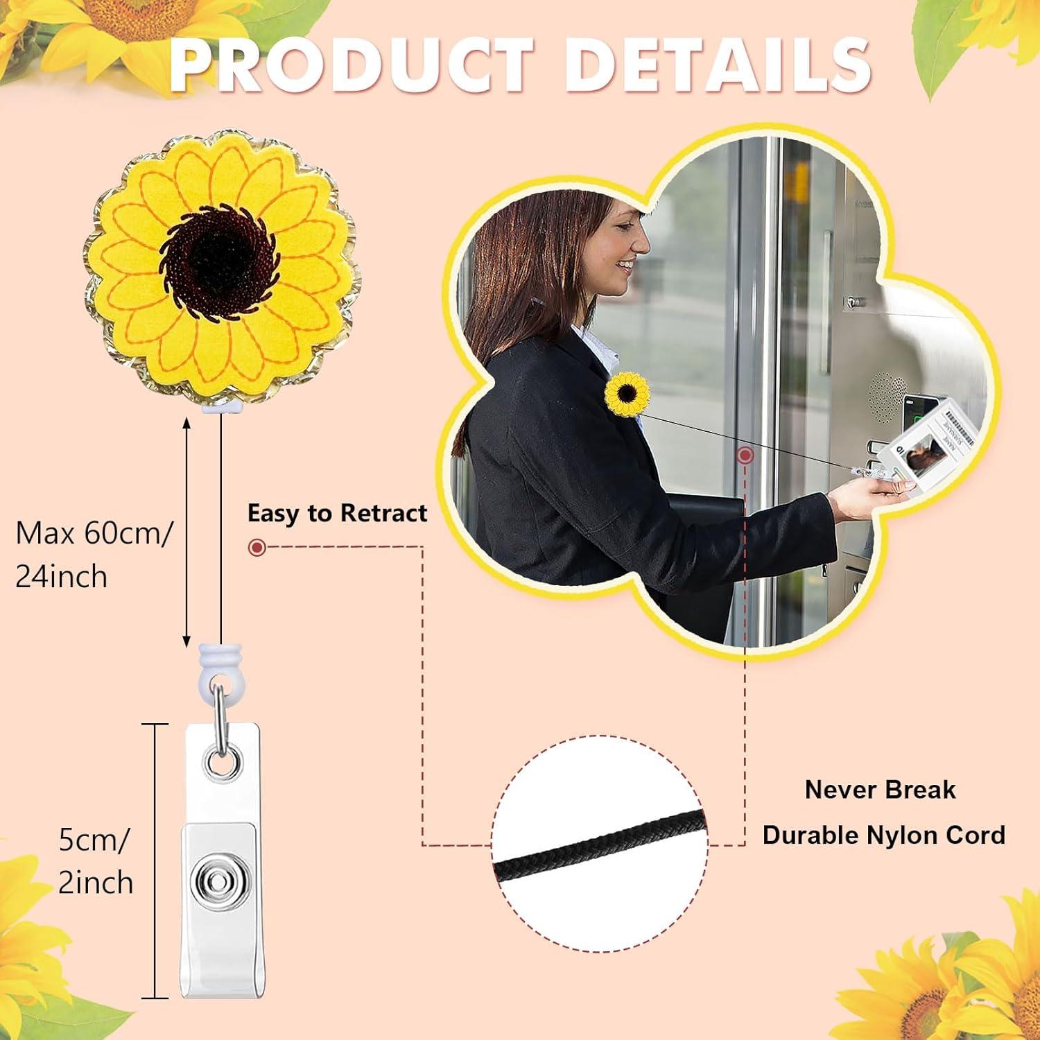 Paquete de 3 Portatarjetas Retráctiles HASFINE - Girasol, Dinosaurio y Perezoso