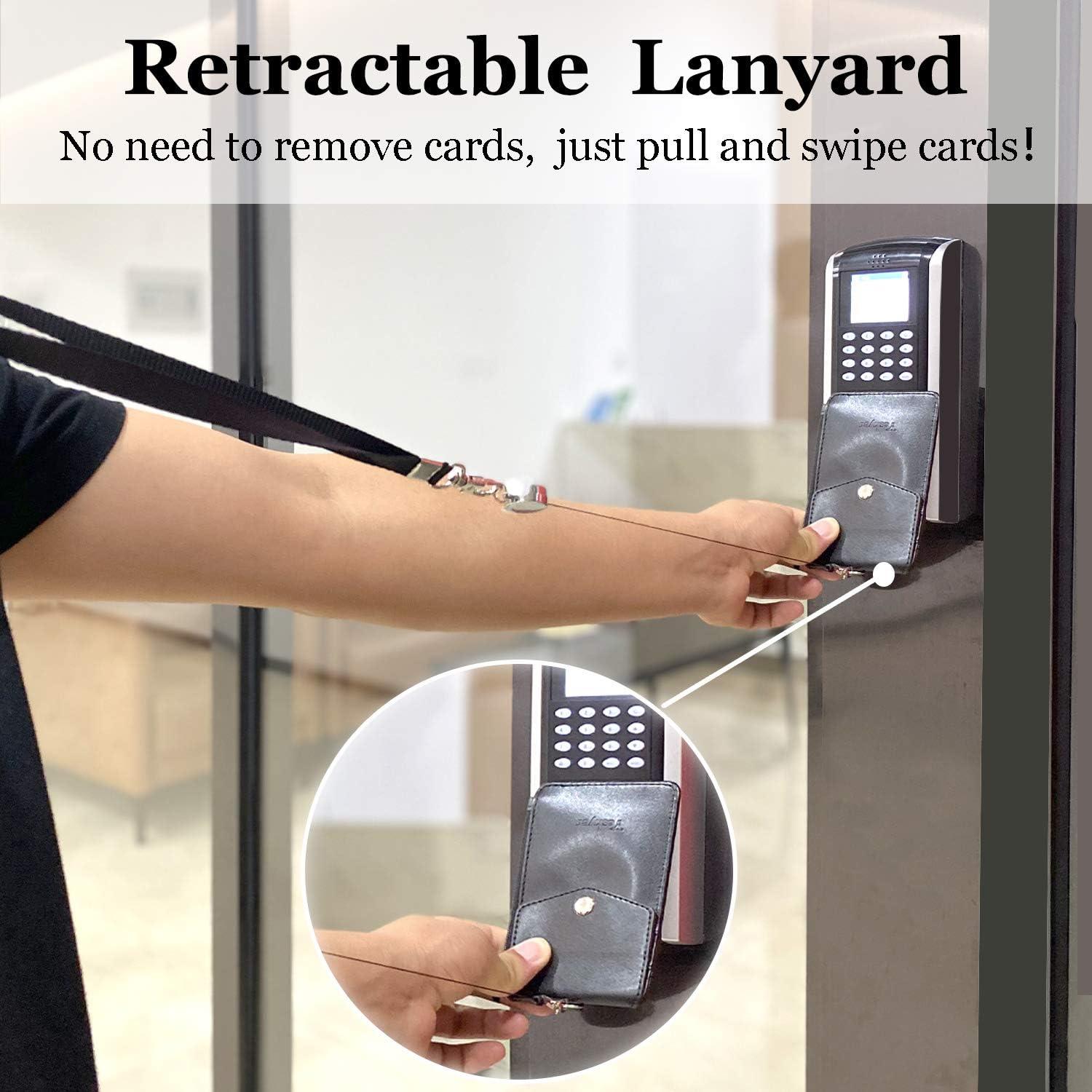 Porta Credencial de Cuero Teskyer Retráctil Negro con Carrete