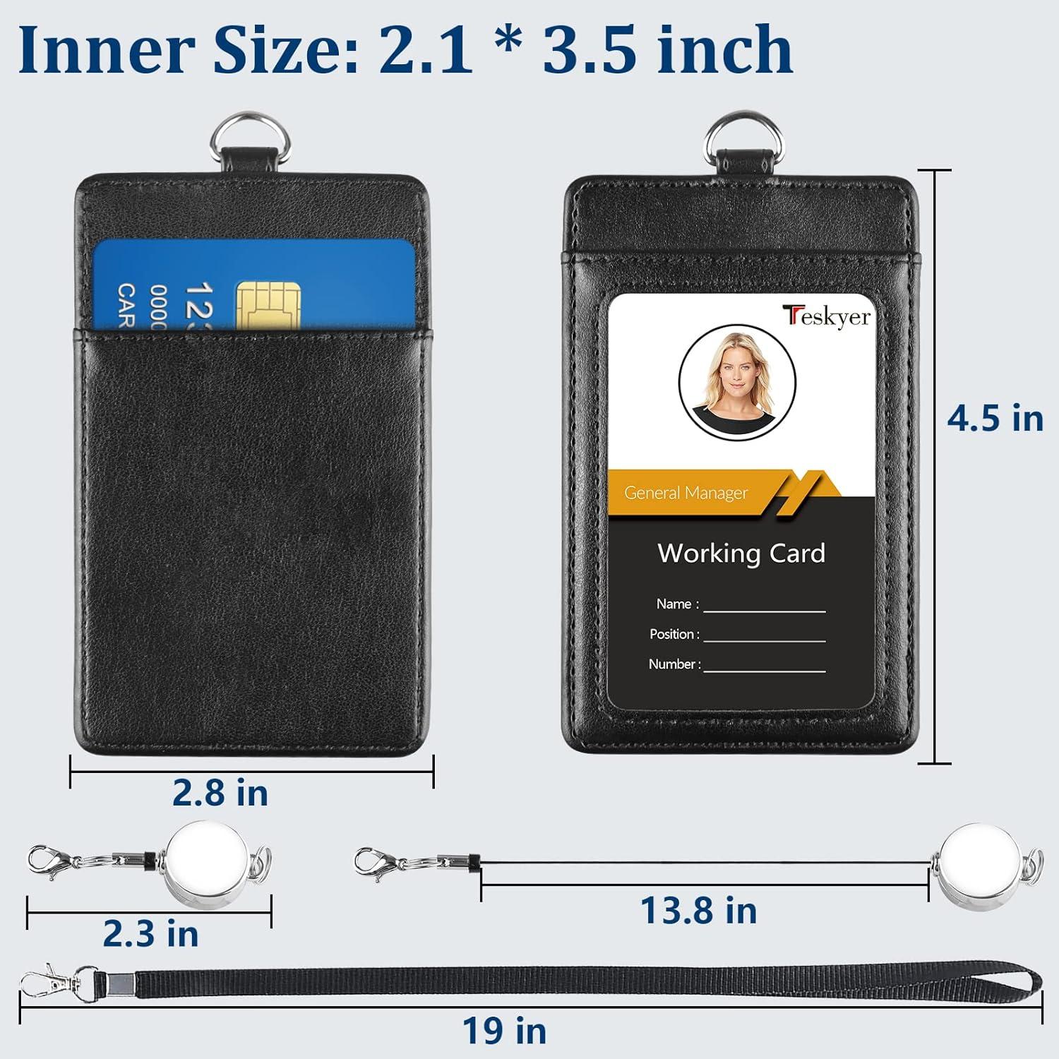 Porta Credencial de Cuero Teskyer Retráctil Negro con Carrete