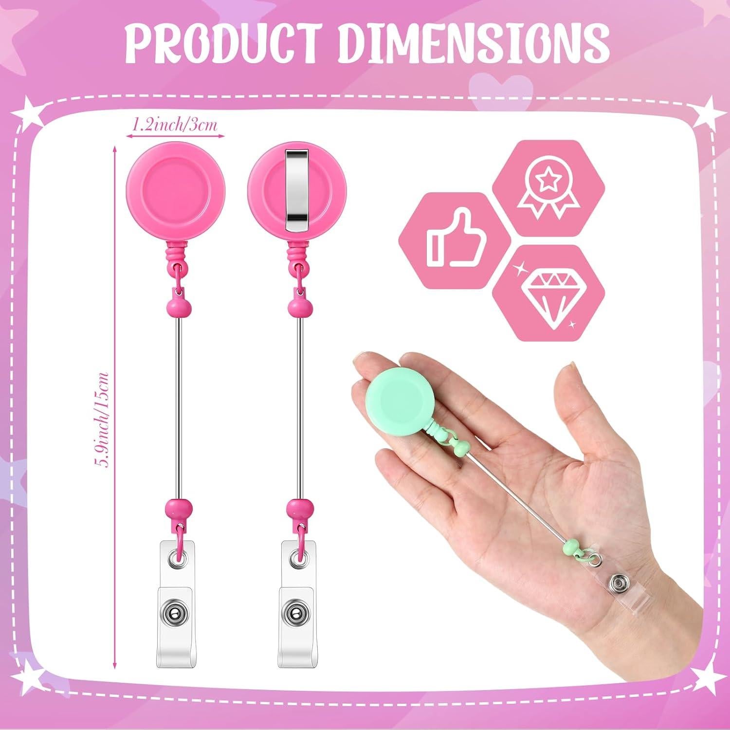 24 Portatarjetas Retráctiles Coloridos Beadable Clips 50 cm