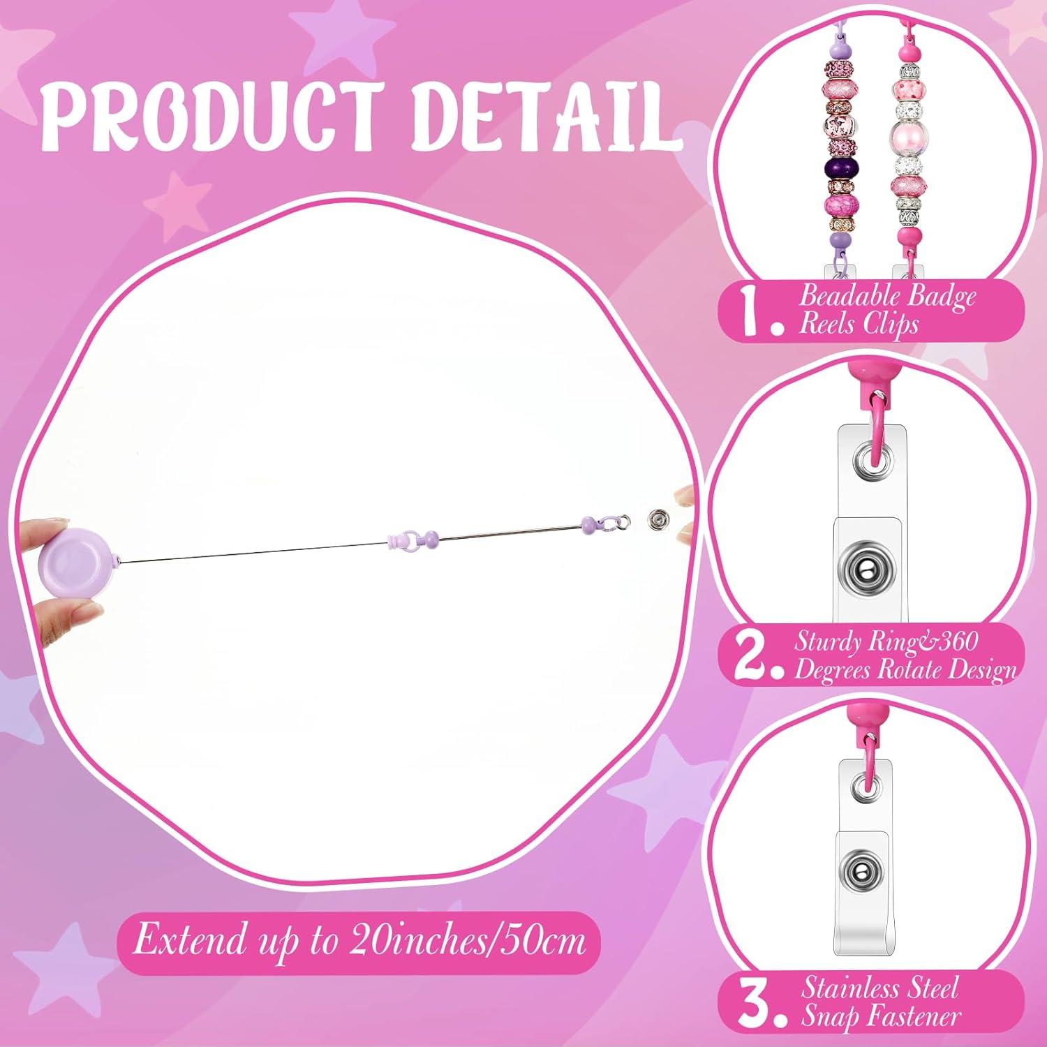 24 Portatarjetas Retráctiles Coloridos Beadable Clips 50 cm