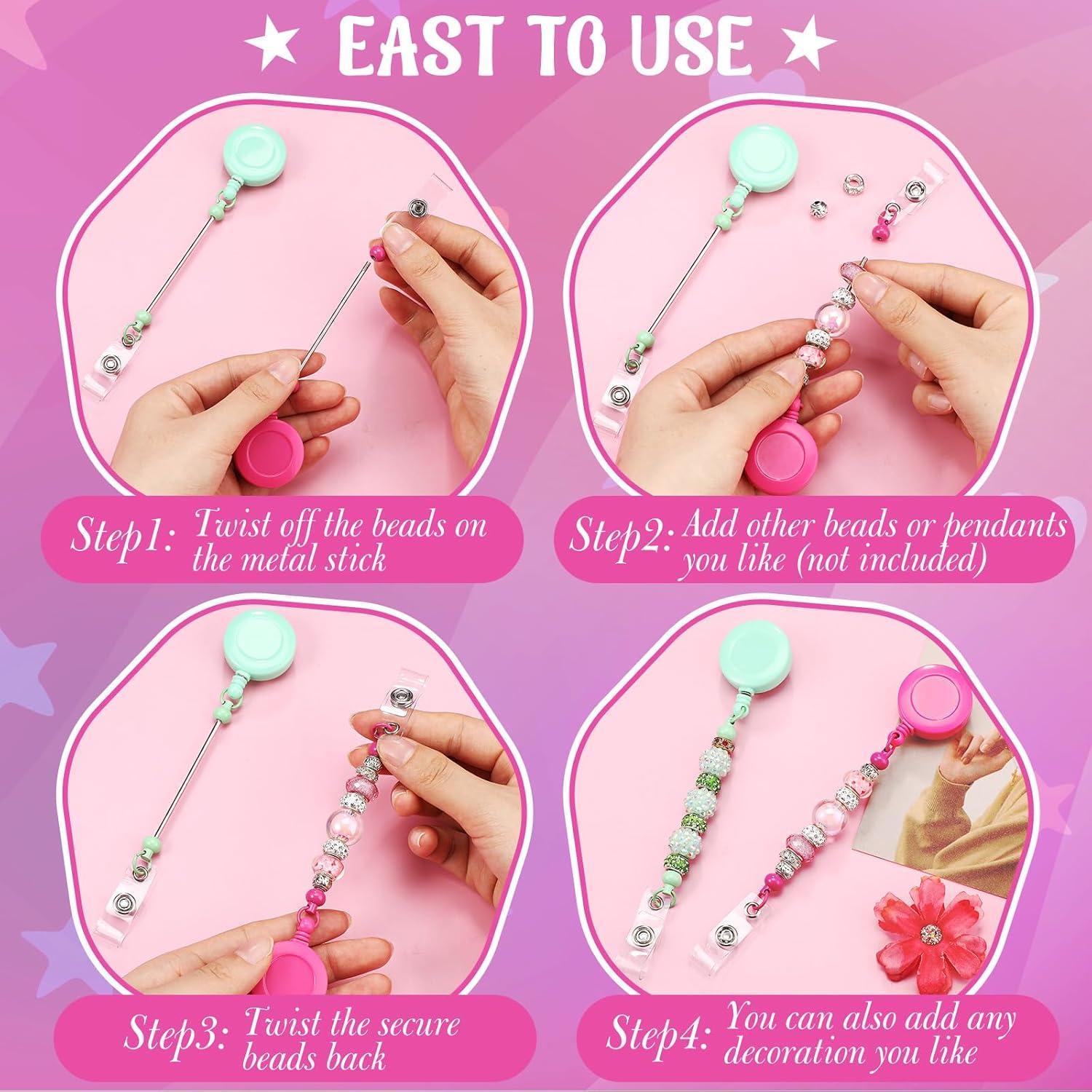 24 Portatarjetas Retráctiles Coloridos Beadable Clips 50 cm