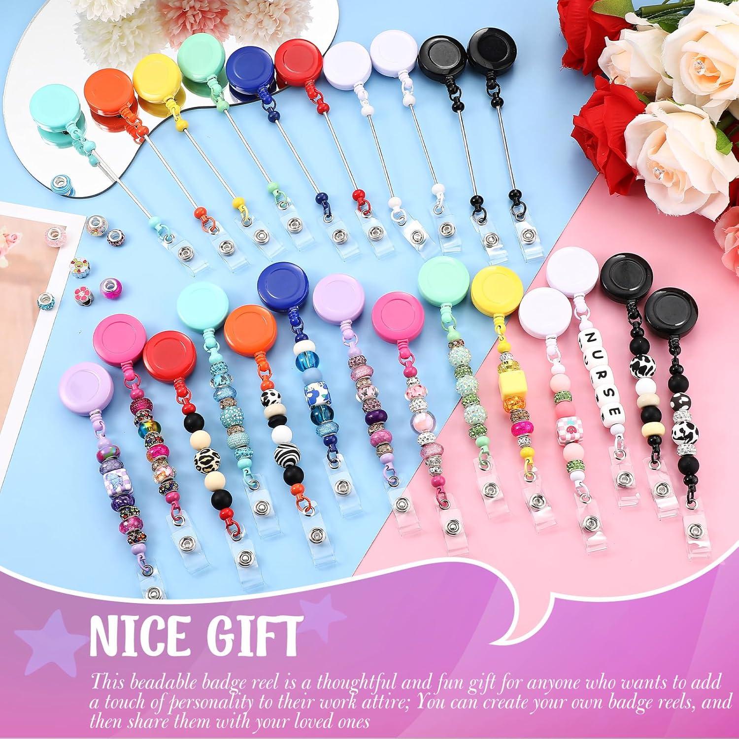 24 Portatarjetas Retráctiles Coloridos Beadable Clips 50 cm