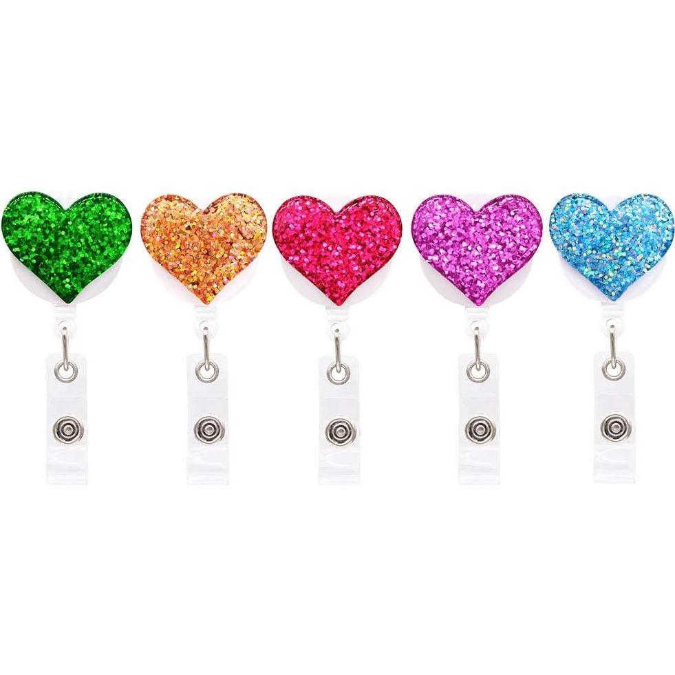 Paquete de 12 Reels Retráctiles Insignia Corazón Brillante Qinsuee