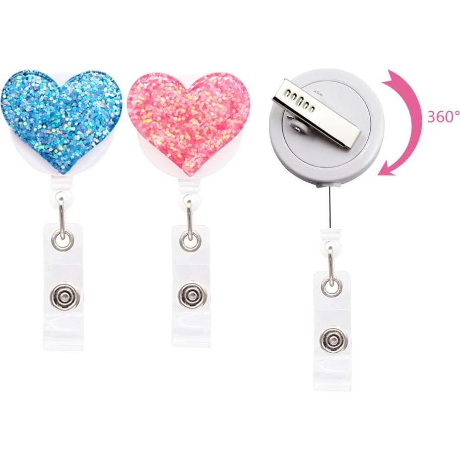 Paquete de 12 Reels Retráctiles Insignia Corazón Brillante Qinsuee